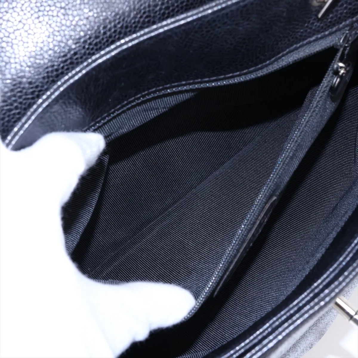 Coco Mark Caviar Skin Chain Shoulder Bag, Black with Silver Hardware, 4689389, Series 4 — view 9