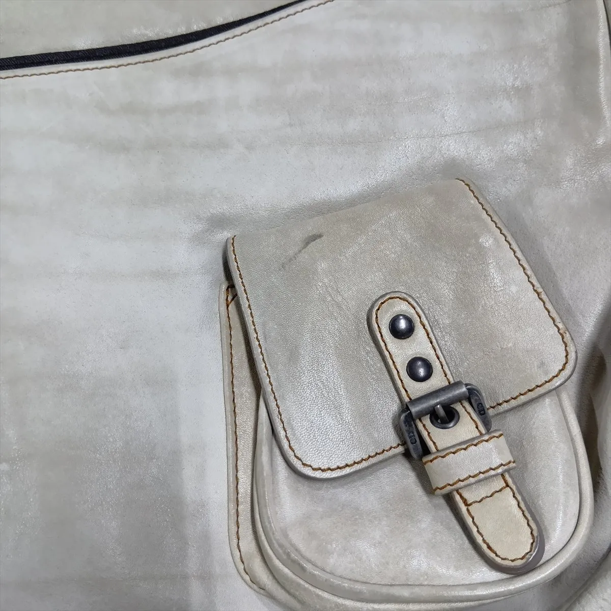 Gaucho Leather Shoulder Bag, Beige — view 14