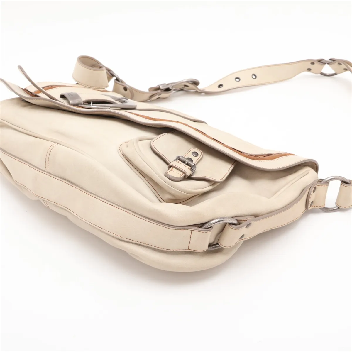Gaucho Leather Shoulder Bag, Beige — view 3