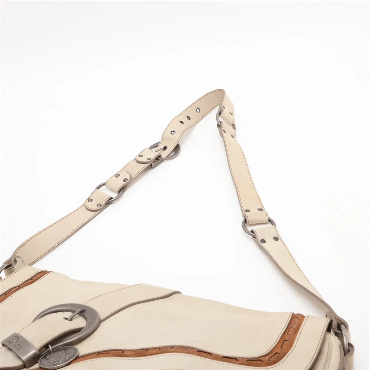 Gaucho Leather Shoulder Bag, Beige — view 5