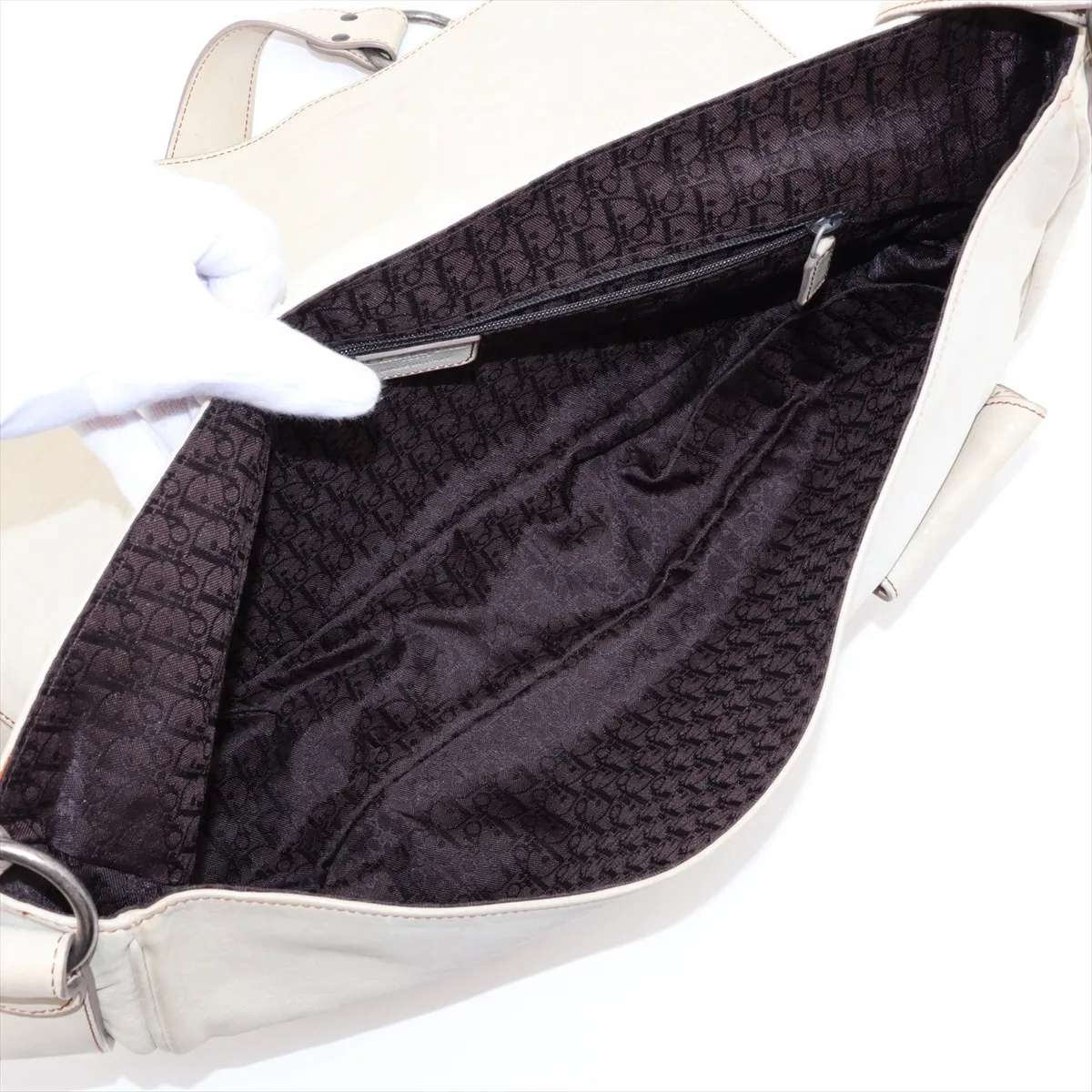 Gaucho Leather Shoulder Bag, Beige — view 6