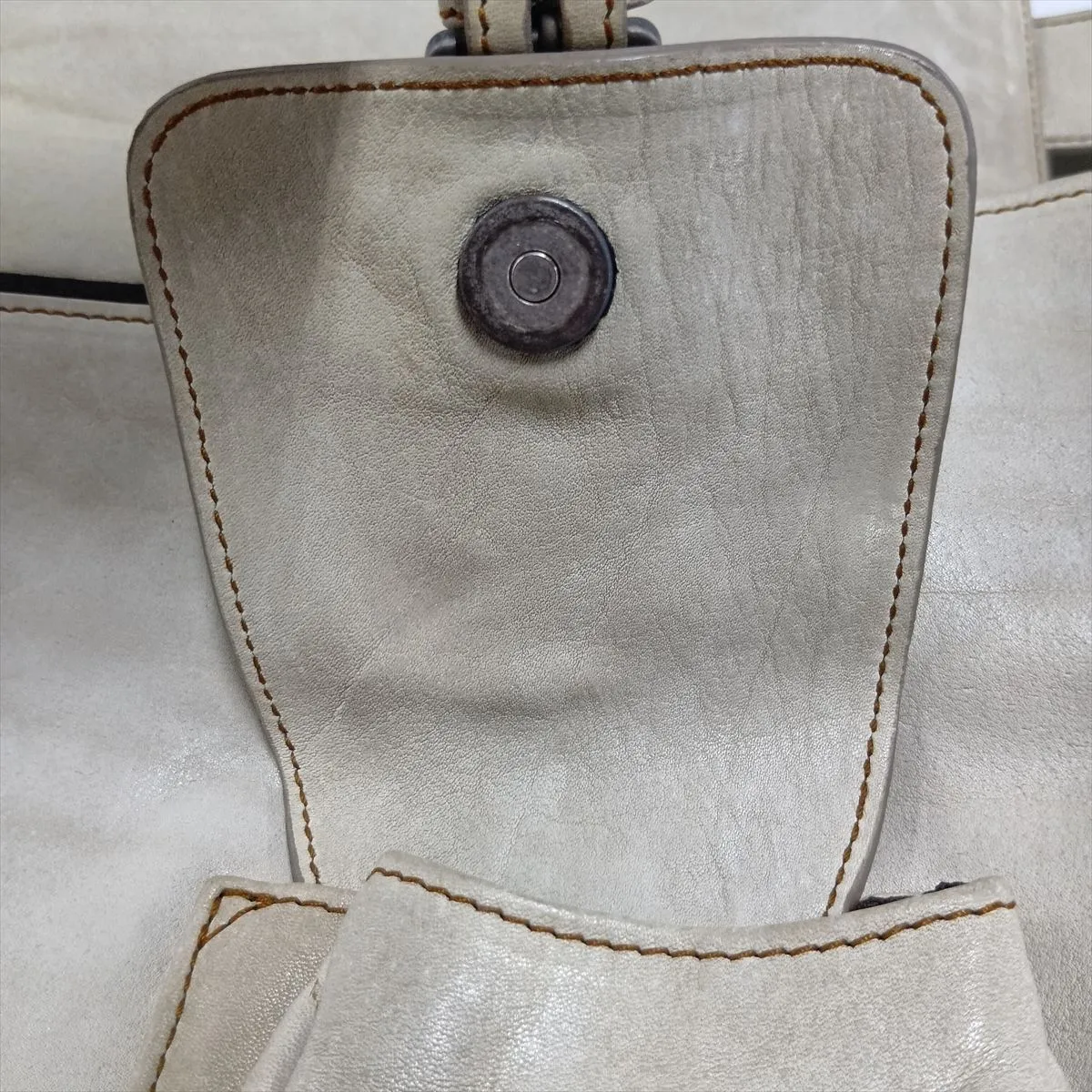 Gaucho Leather Shoulder Bag, Beige — view 10