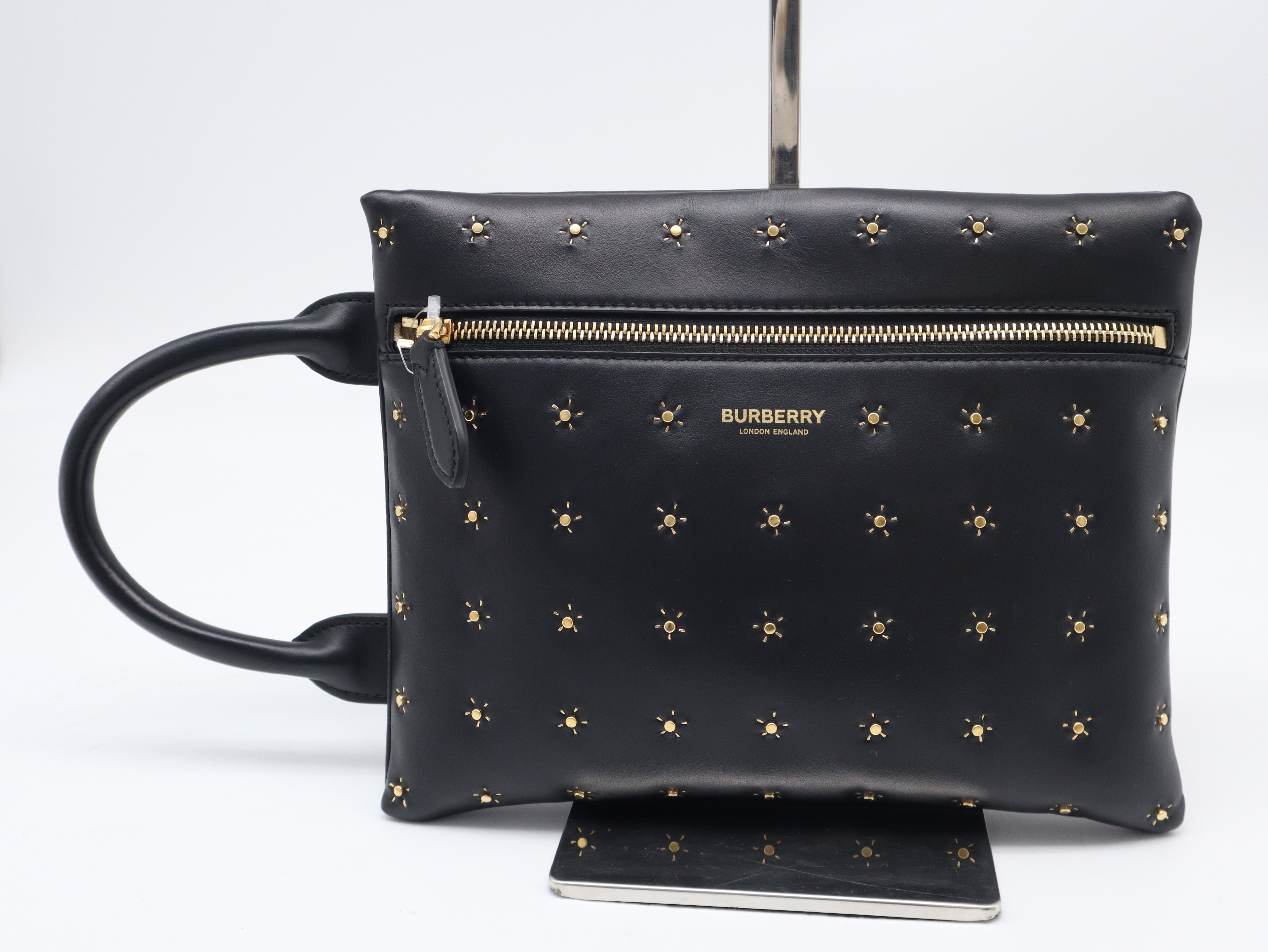 Leather Studded 2-Way Tote Bag, Black Handbag