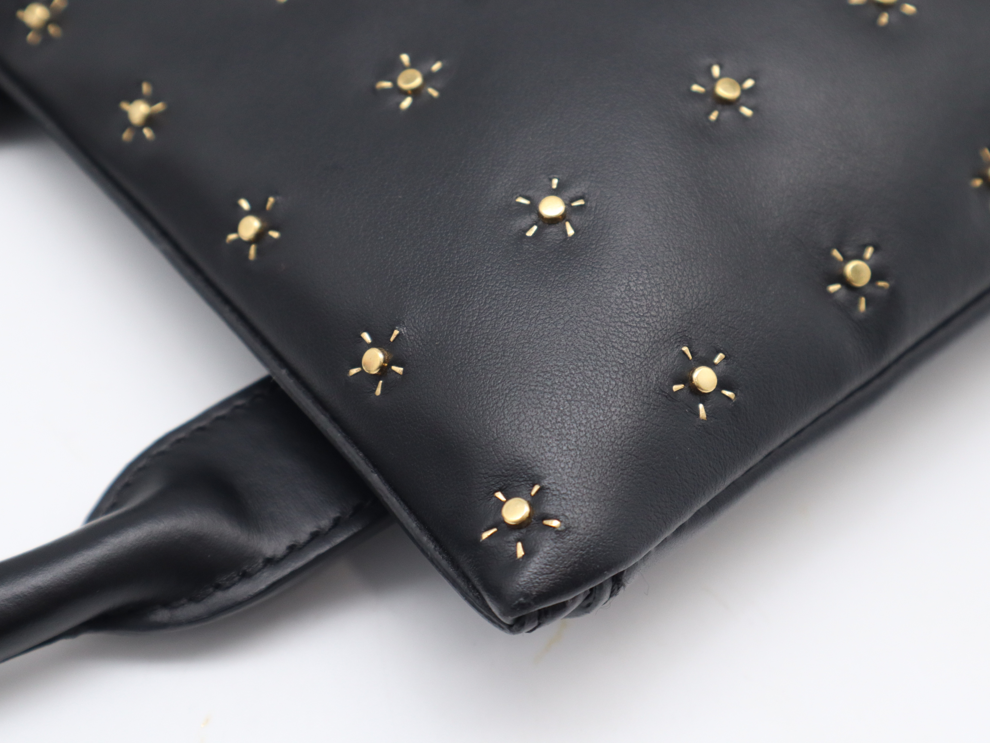Leather Studded 2-Way Tote Bag, Black Handbag — view 7