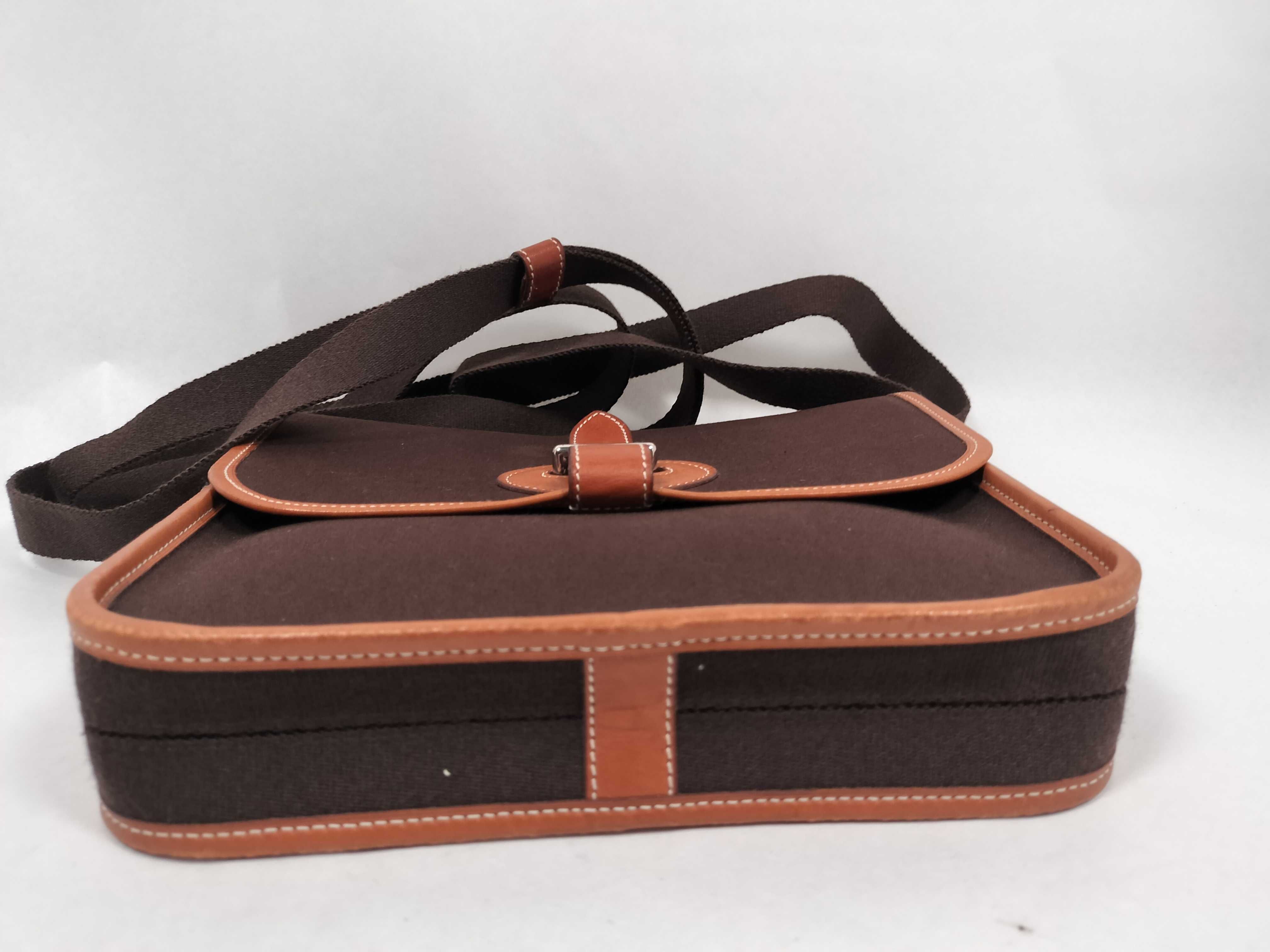 Buenaventura PM Toile Officier x Barenia Brown Silver Hardware Shoulder Bag — view 7