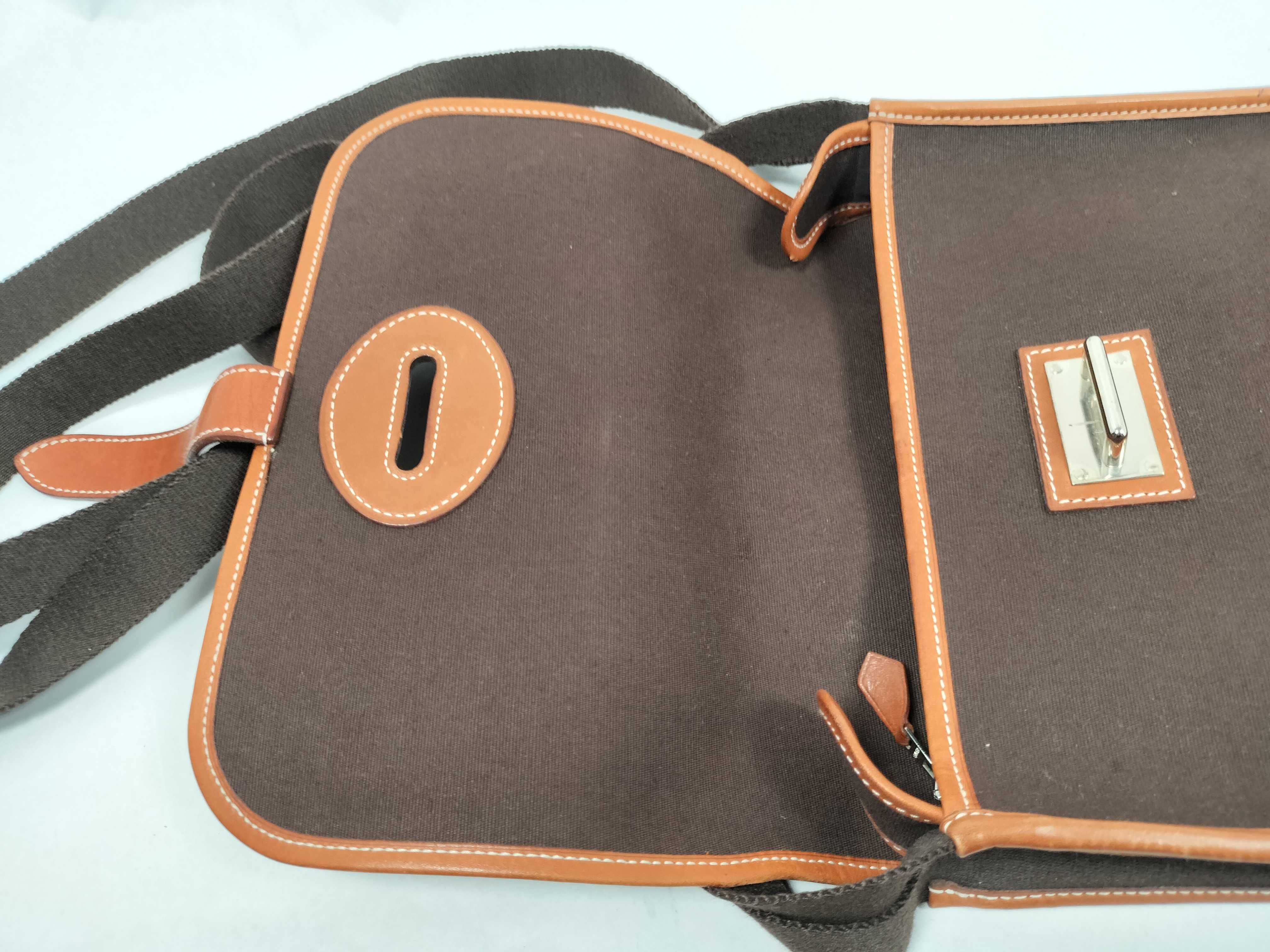 Buenaventura PM Toile Officier x Barenia Brown Silver Hardware Shoulder Bag — view 8
