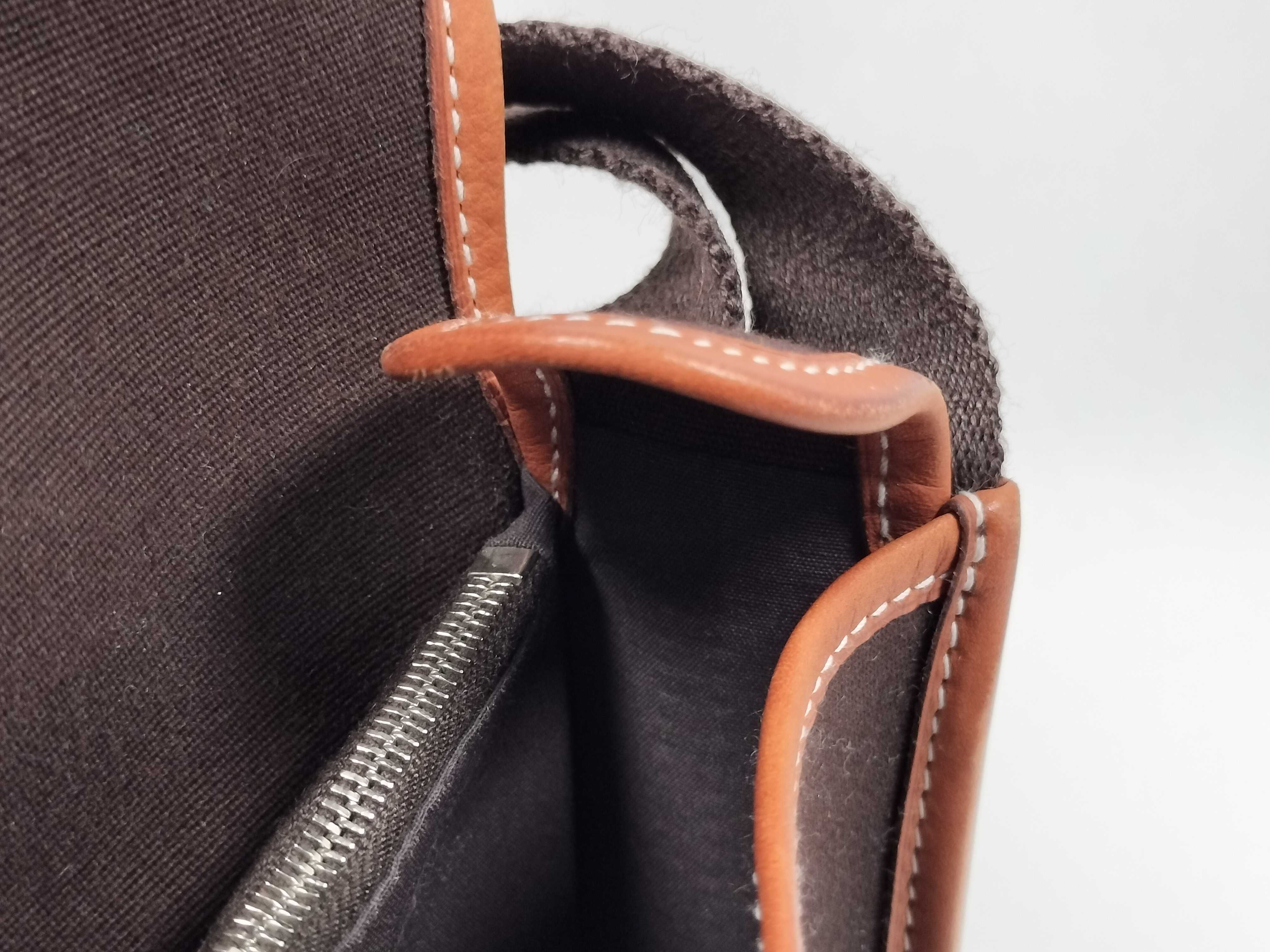 Buenaventura PM Toile Officier x Barenia Brown Silver Hardware Shoulder Bag — view 9