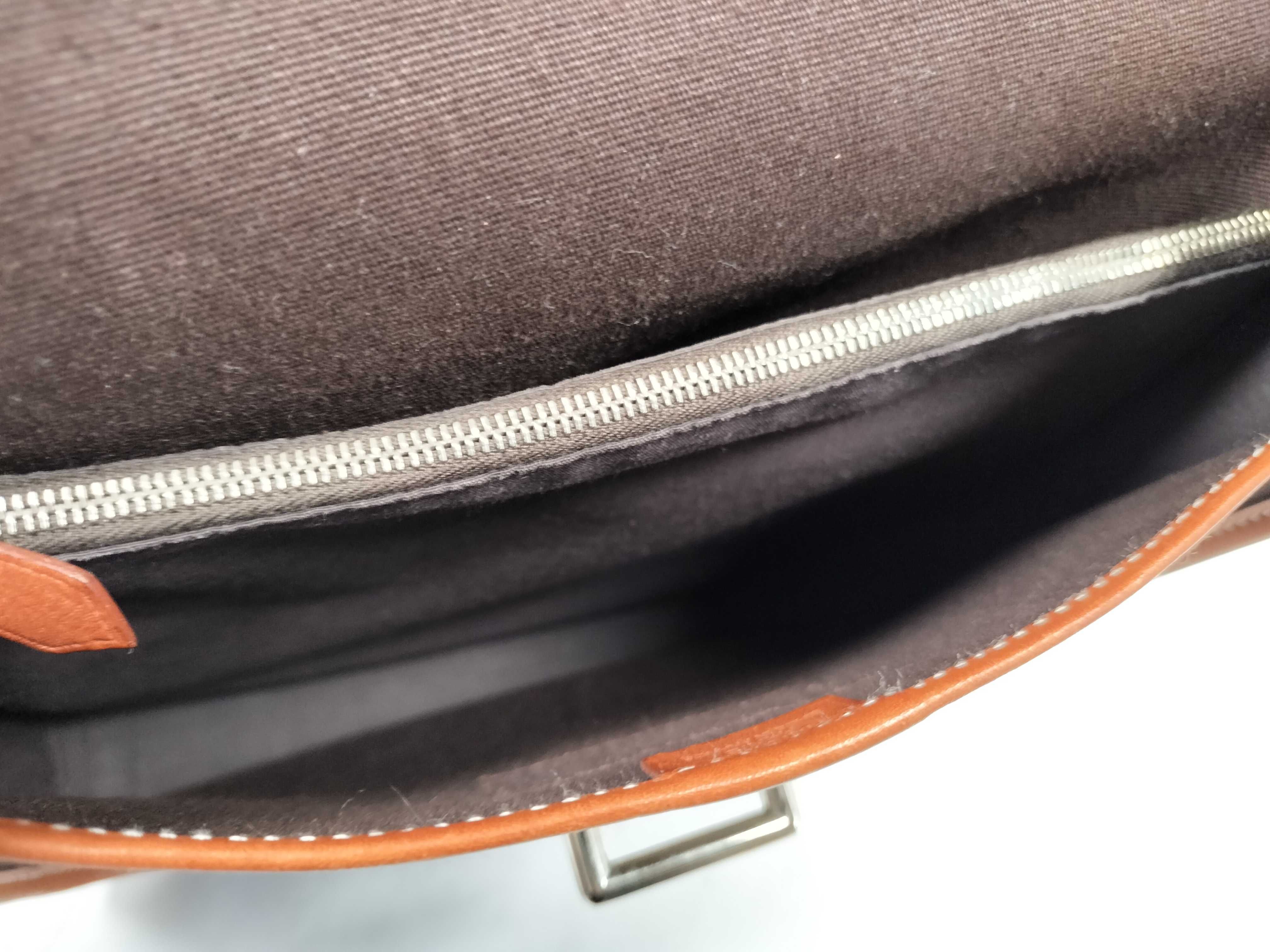 Buenaventura PM Toile Officier x Barenia Brown Silver Hardware Shoulder Bag — view 10