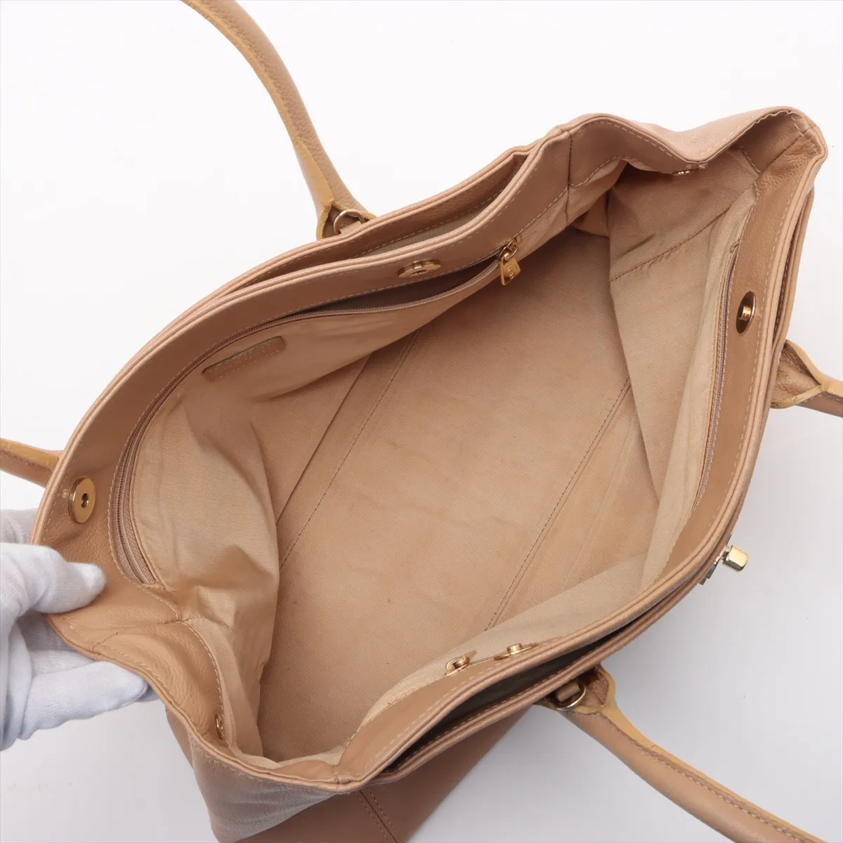 Executive Leather 2WAY Tote Bag Beige Gold Hardware 6810792 No. 6 — view 8