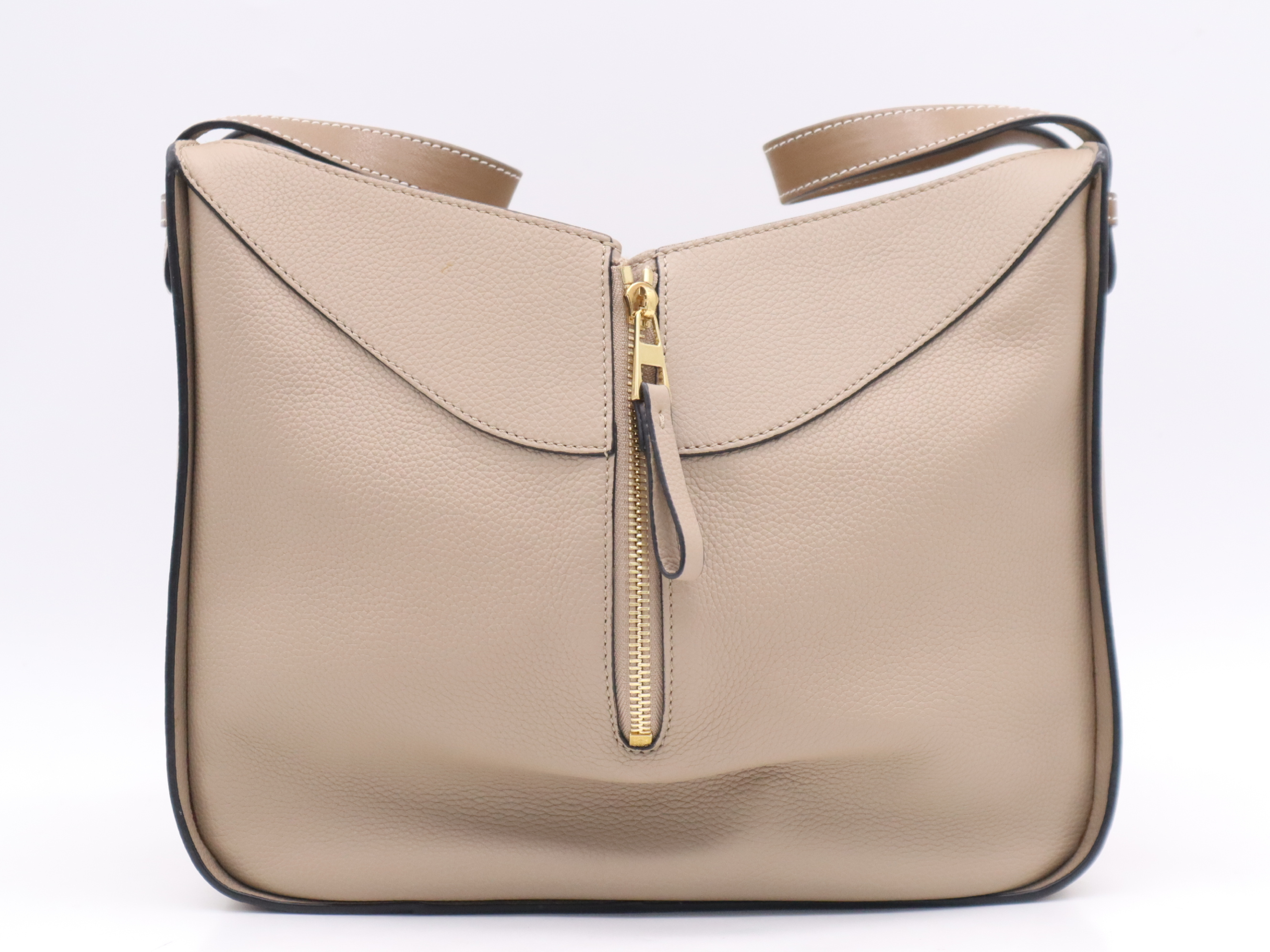 Leather Hammock Small 2-Way Handbag, Beige, with Shoulder Strap — view 2