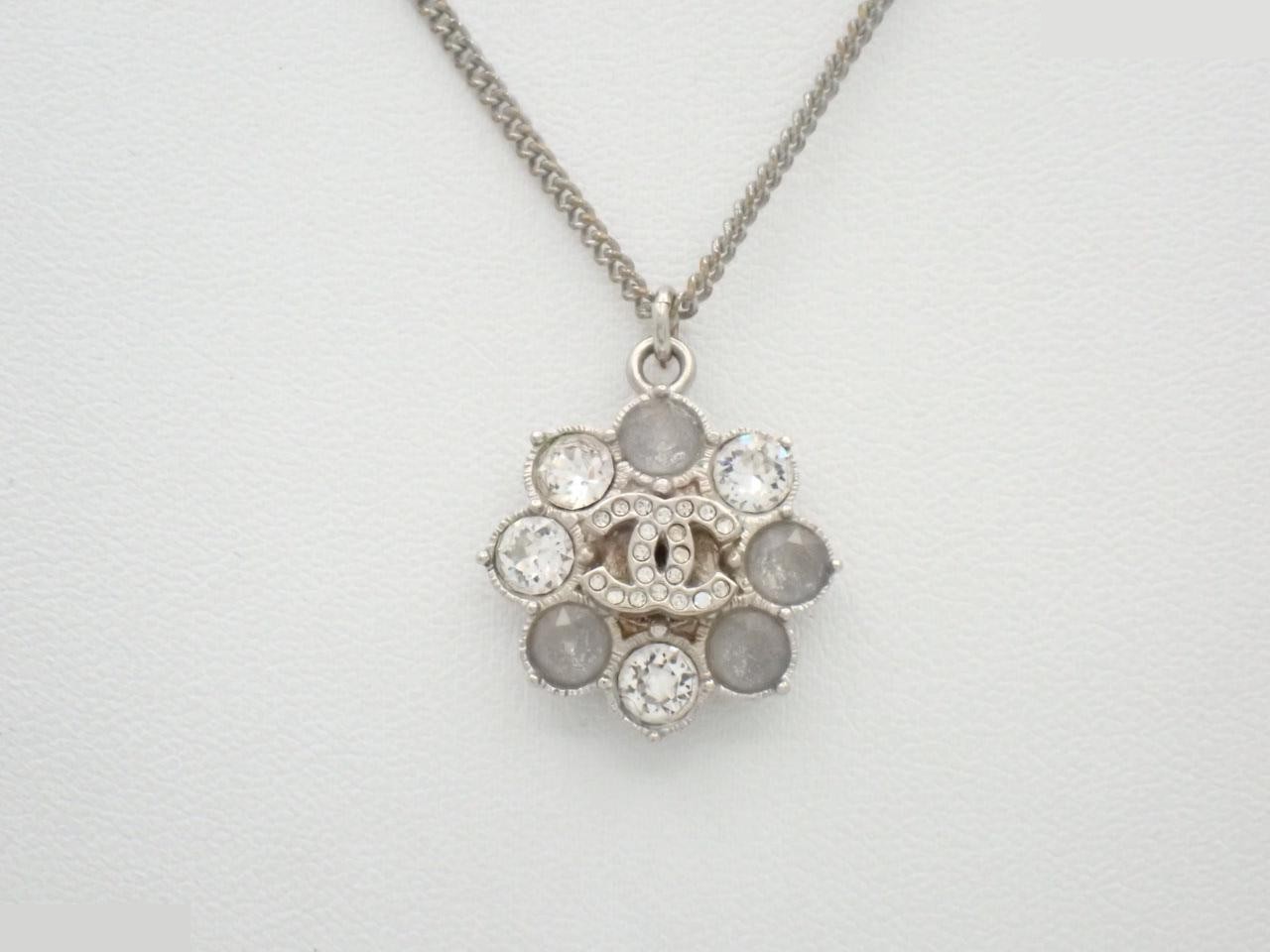 Necklace B16V, Coco Mark, Rhinestone Flower, Silver