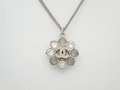 Necklace B16V, Coco Mark, Rhinestone Flower, Silver