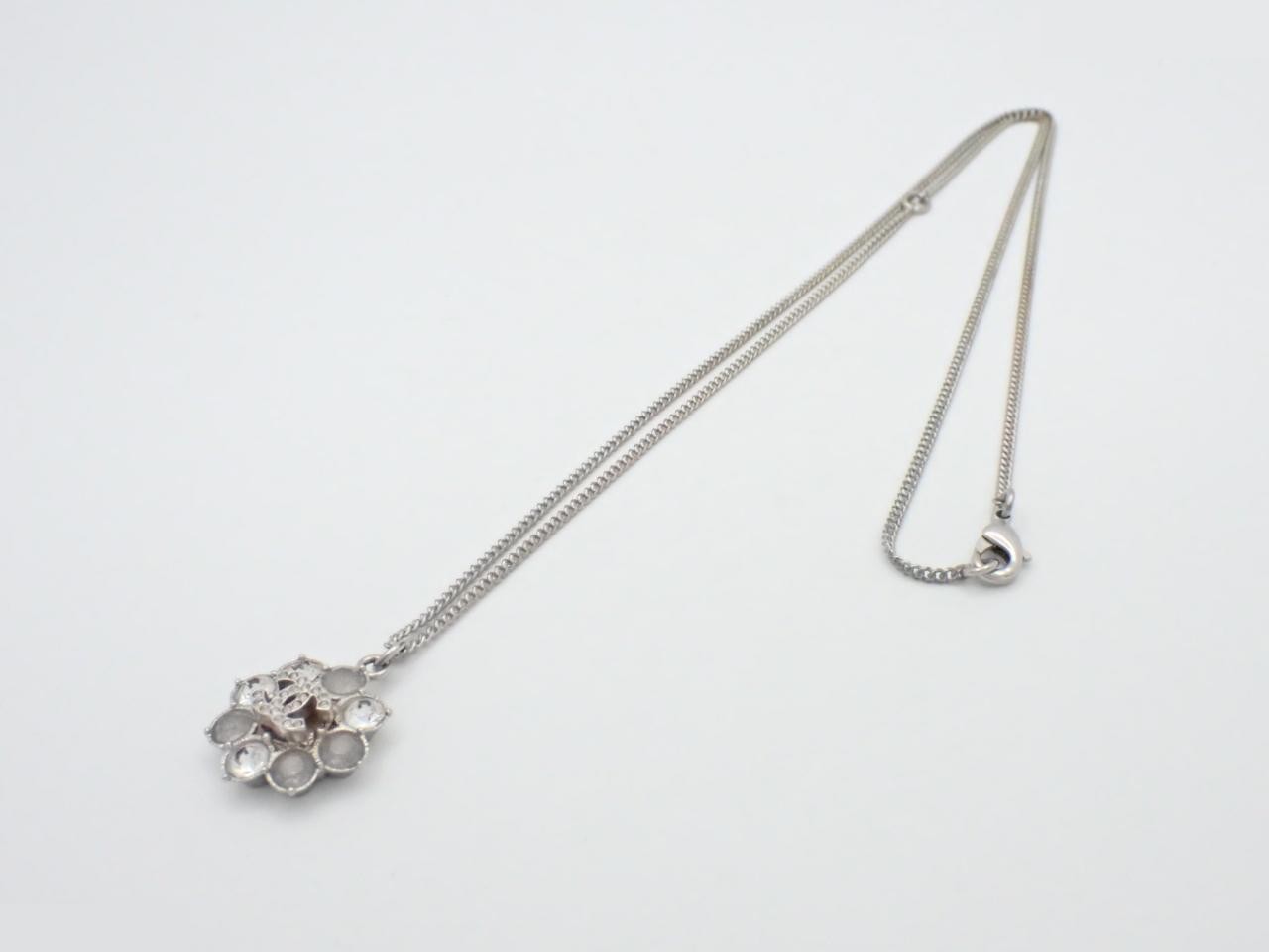 Necklace B16V, Coco Mark, Rhinestone Flower, Silver — view 3