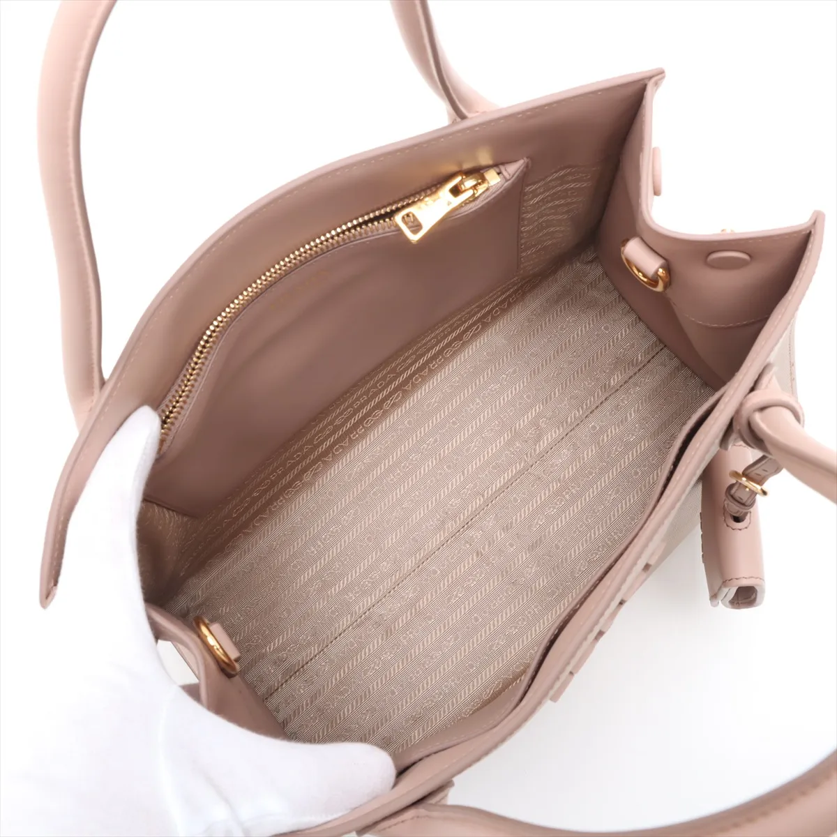 Saffiano Cuir Leather 2-Way Handbag, Pink, 1BA155 — view 8
