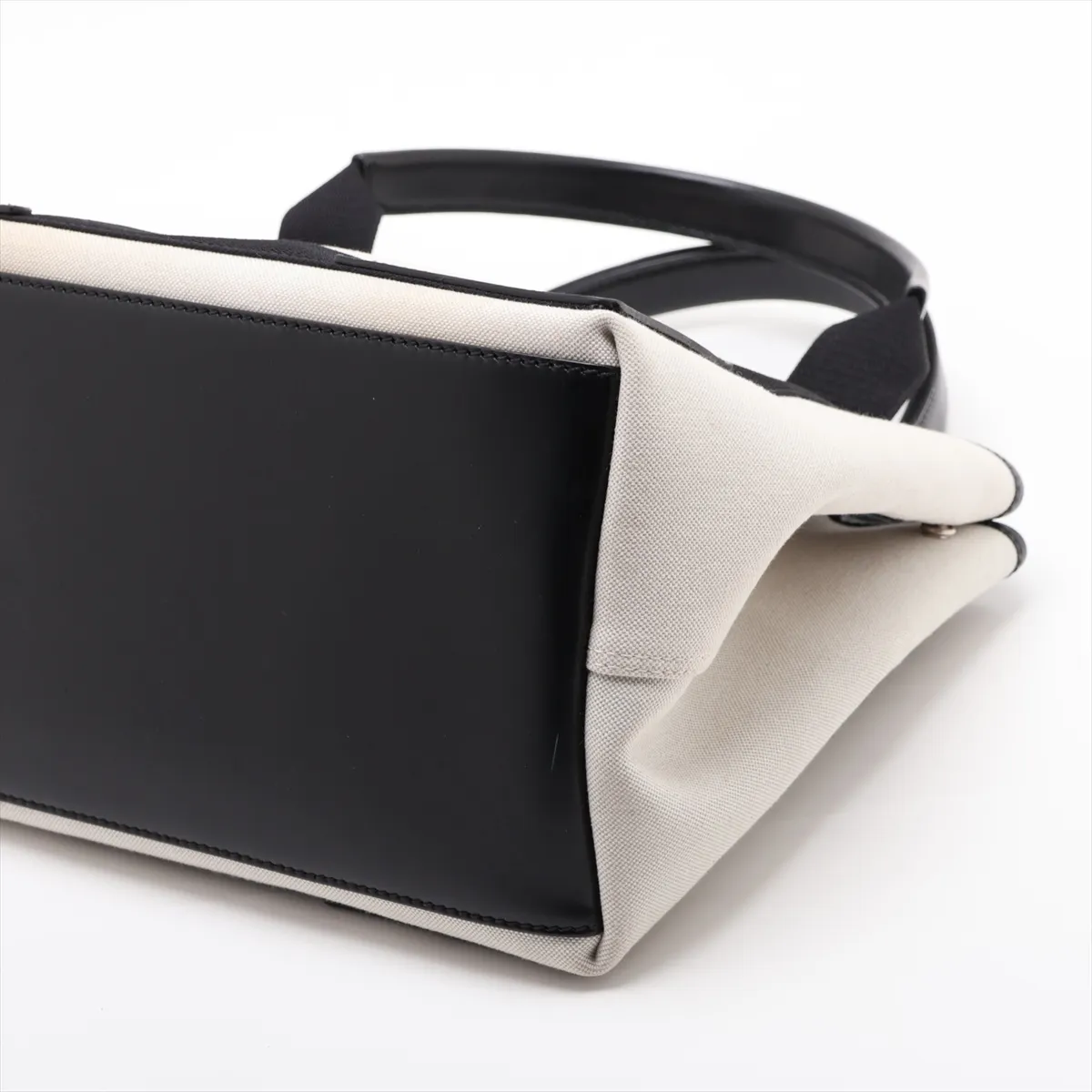 Navy Cabas Canvas x Leather Handbag, Ivory x Black, 339933 — view 3