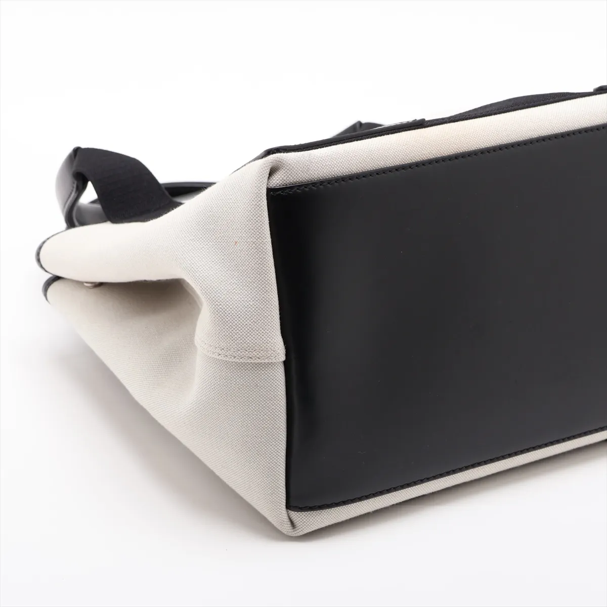 Navy Cabas Canvas x Leather Handbag, Ivory x Black, 339933 — view 4