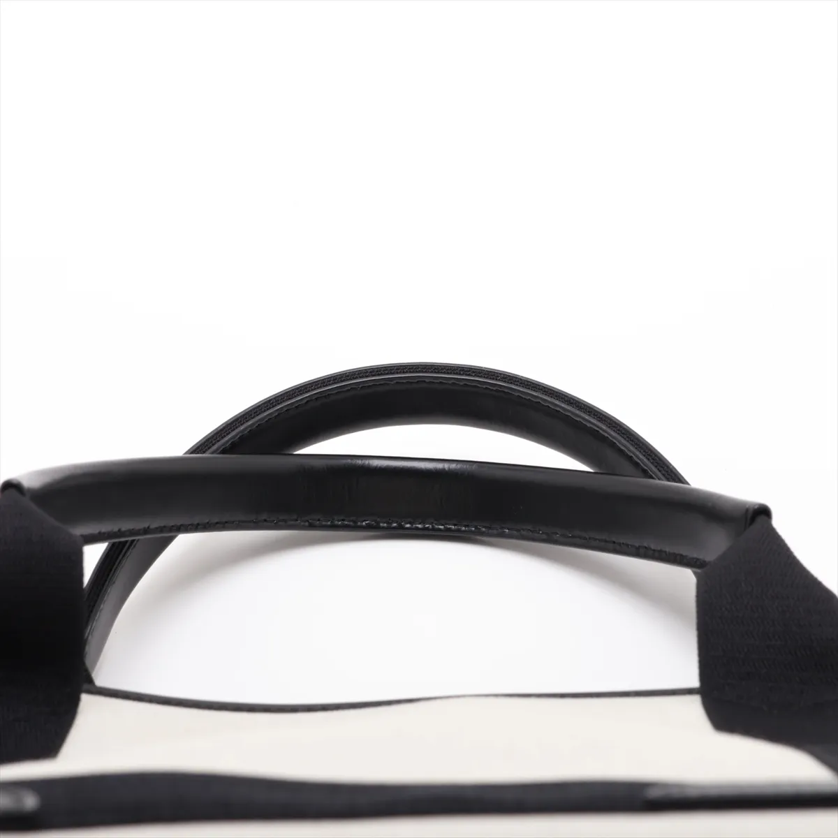 Navy Cabas Canvas x Leather Handbag, Ivory x Black, 339933 — view 6