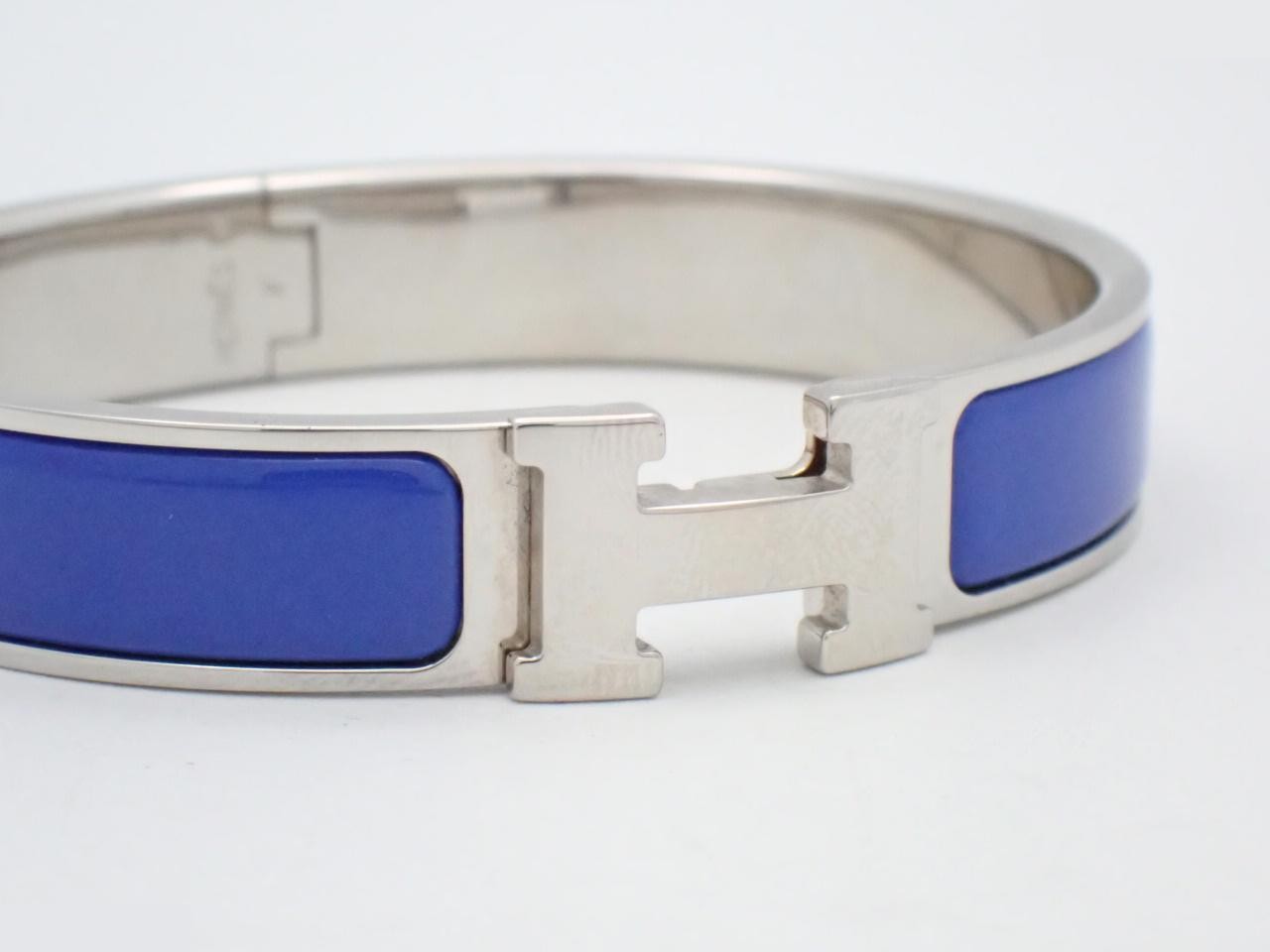 Click Clack bangle, enamel, silver and blue, wrist circumference approximately 17cm — view 3