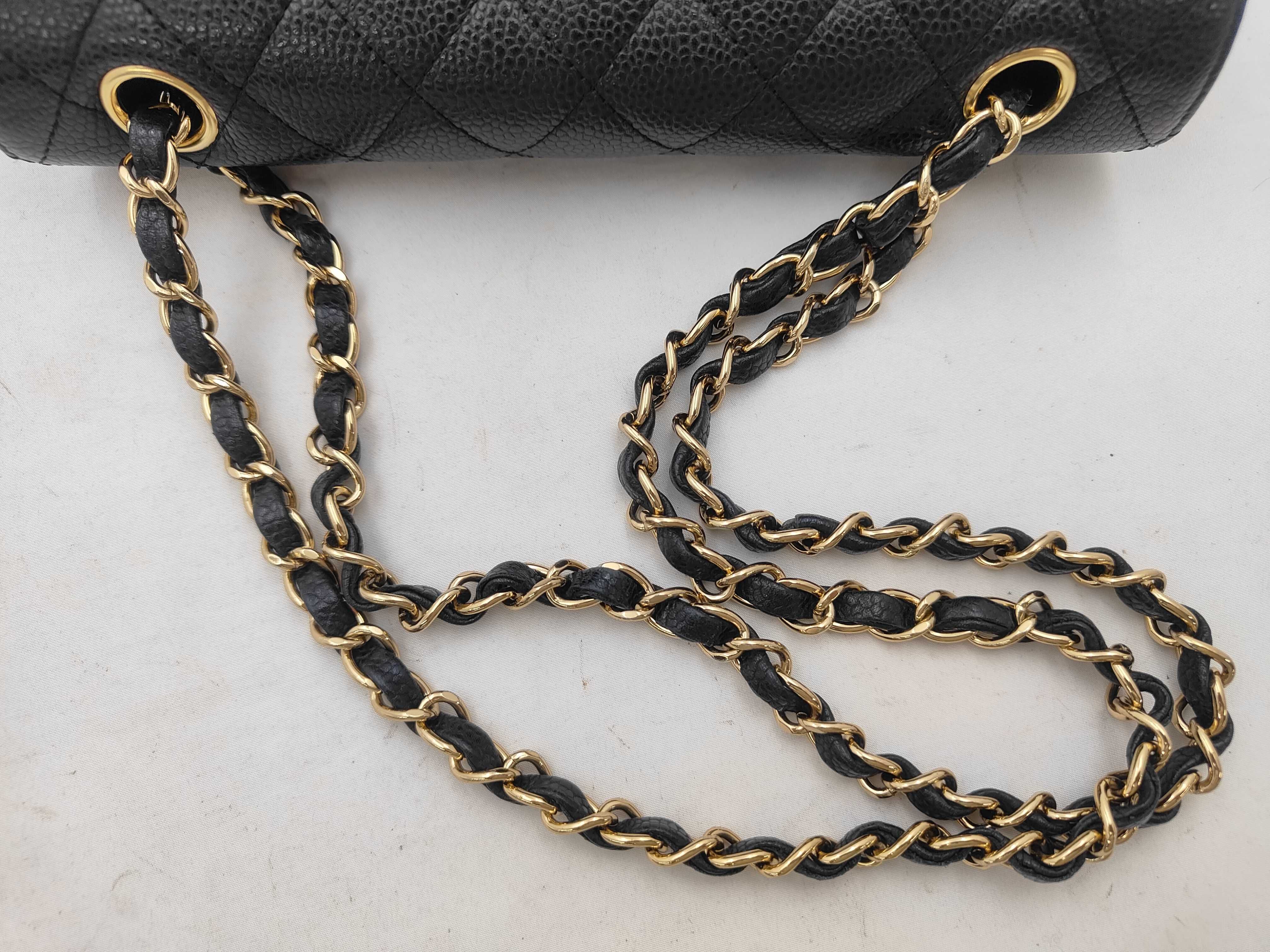 Matelassé 23 Double Flap Chain Shoulder Bag, Caviar Leather, Black — view 3
