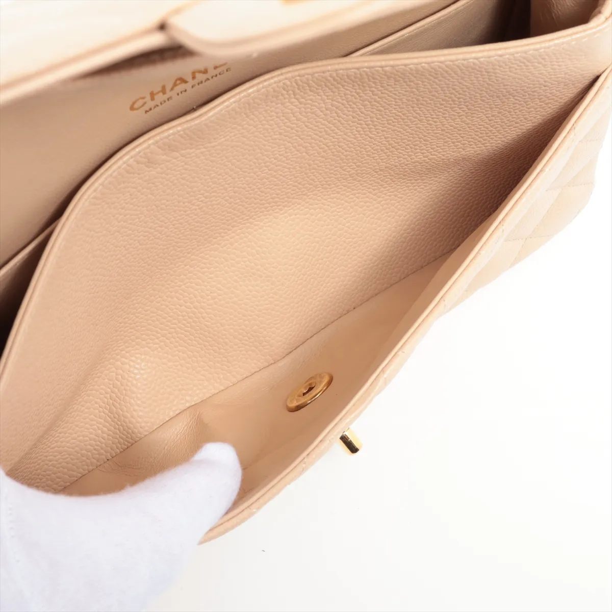 [Individually wrapped] Chanel Matelasse 25 caviar skin double flap double chain bag beige gold hardware 15987681 15th series A01112 — view 8