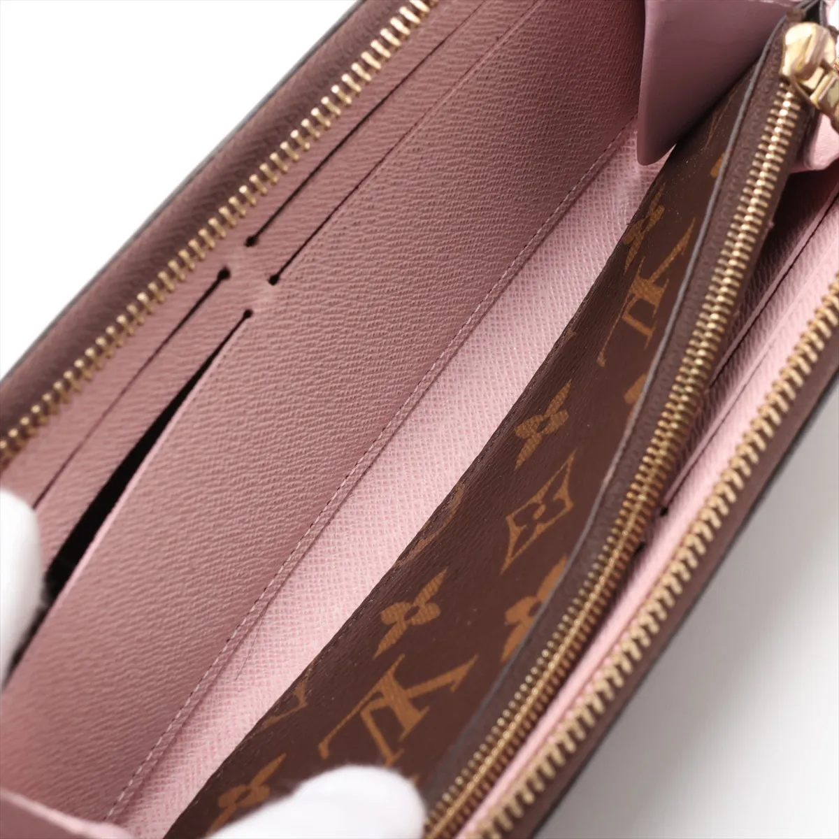 Monogram Portefeuille Clemence M61298 CA0159 Rose Ballerine Round Zip Wallet — view 5