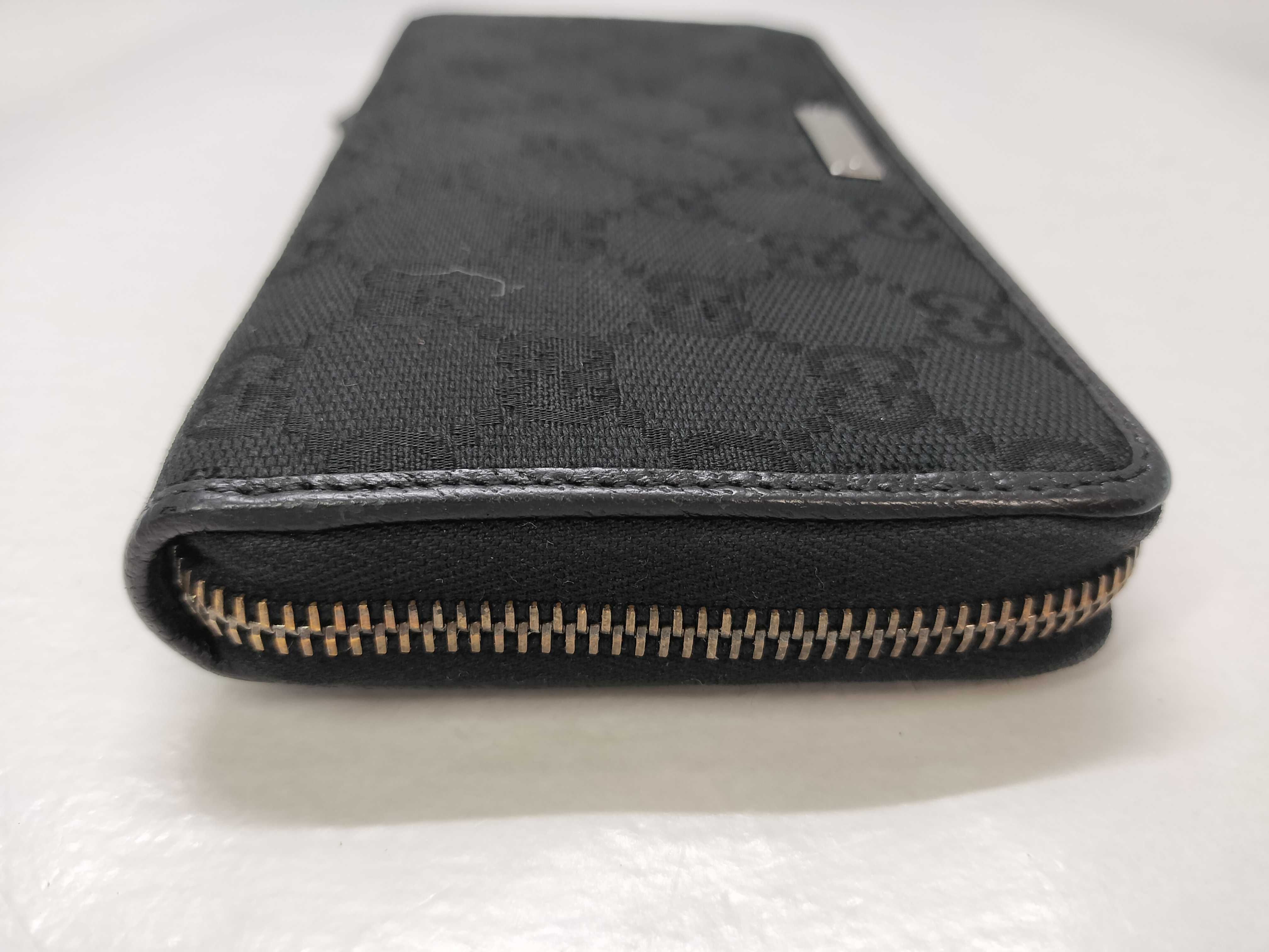 GG Canvas Leather Round Long Wallet, Black, Serial Number — view 5