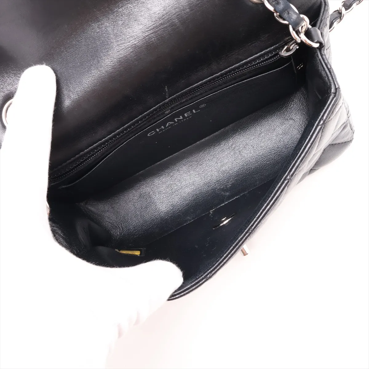 Mini Matelassé 20 Lambskin Chain Shoulder Bag, Black with Silver Hardware, 19384796, Serial Number 19-series, A69900 — view 6