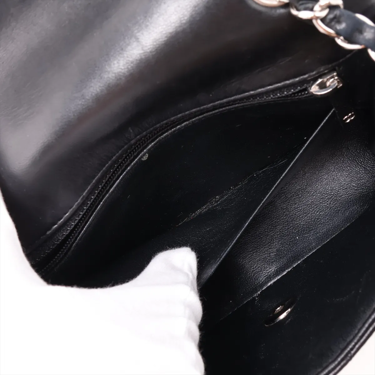 Mini Matelassé 20 Lambskin Chain Shoulder Bag, Black with Silver Hardware, 19384796, Serial Number 19-series, A69900 — view 7