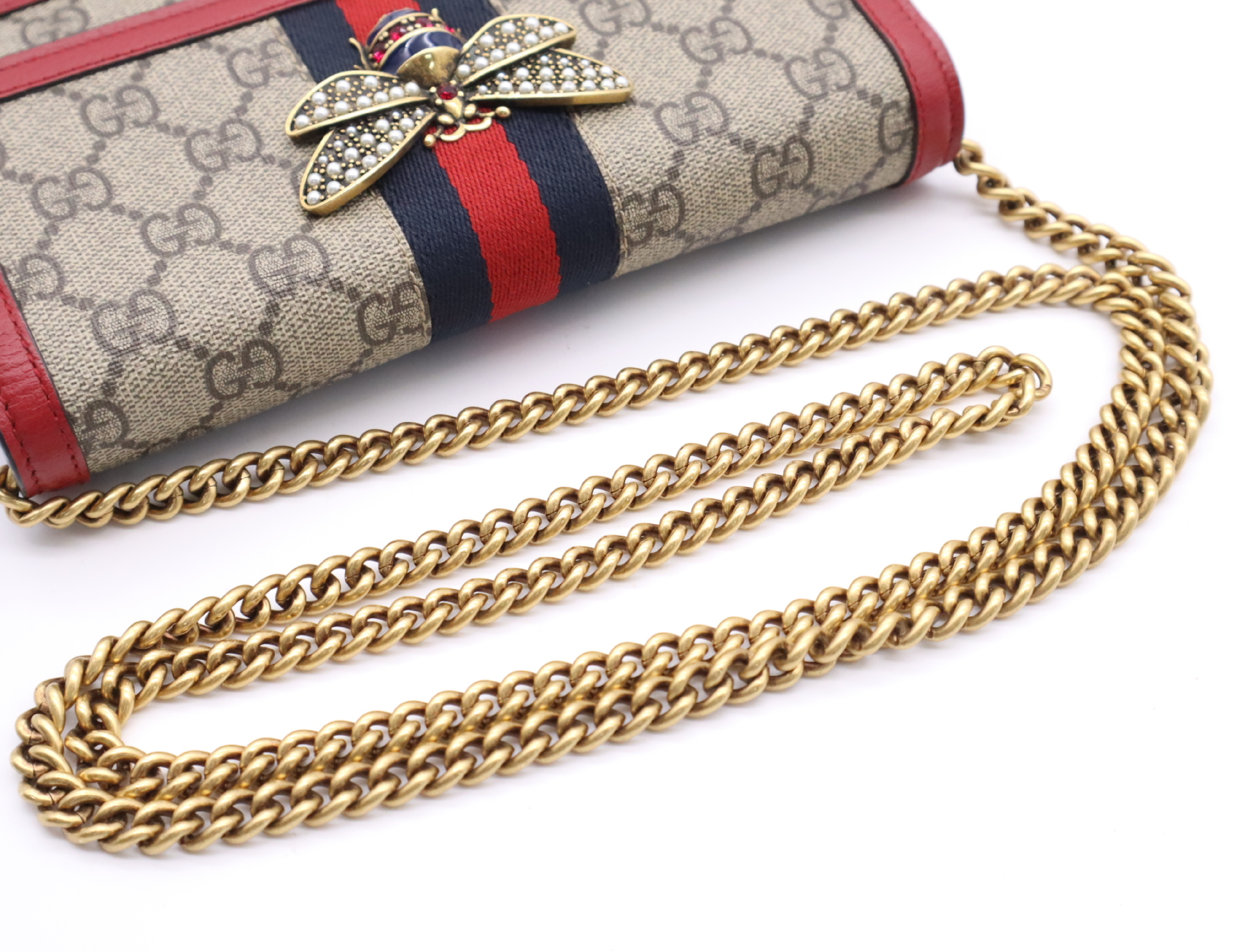 476079 GG Supreme Queen Margaret Bee Chain Wallet Red Beige Shoulder Bag — view 10