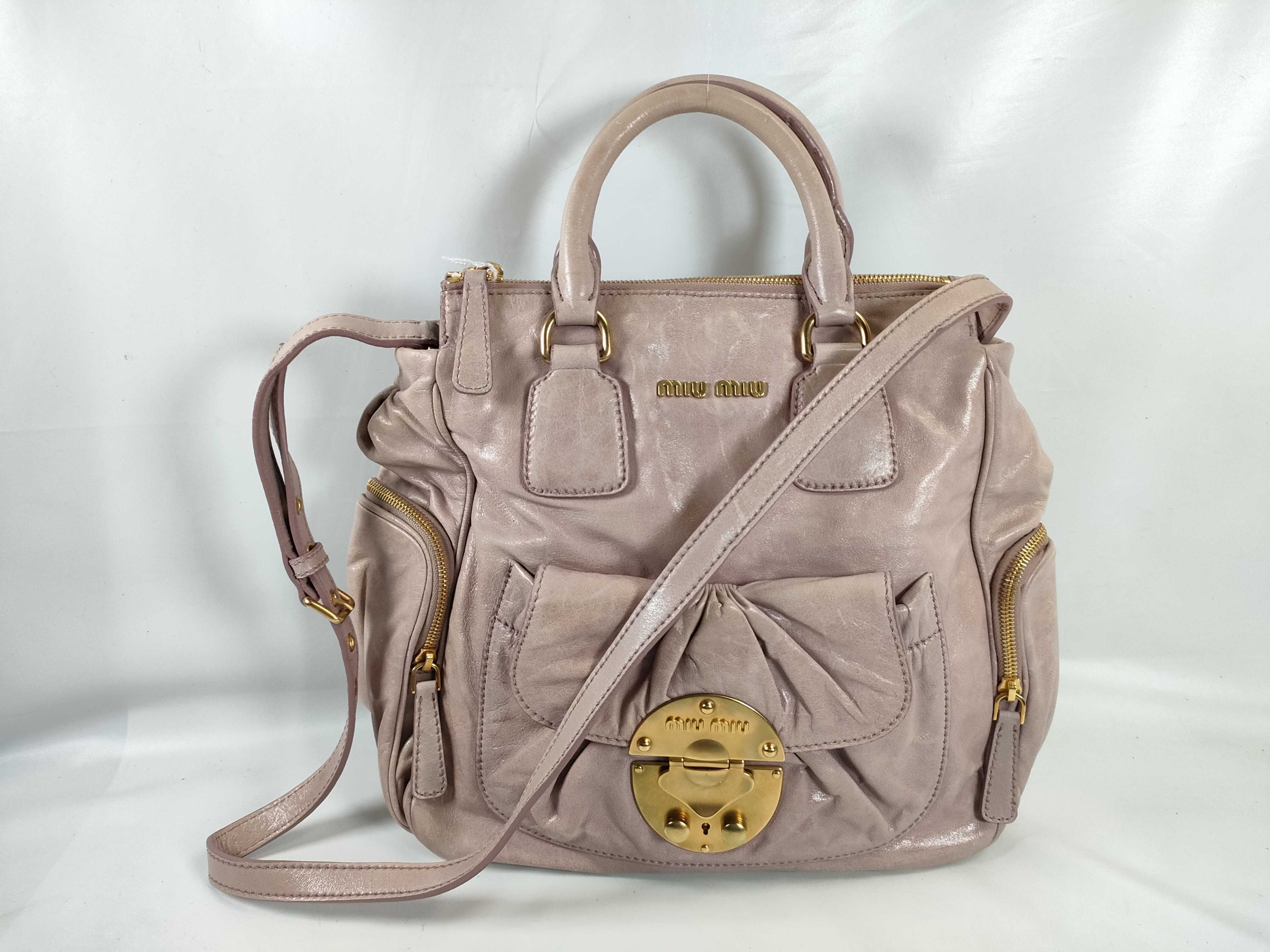 FR- Leather 2-Way Handbag Pink Shoulder Bag