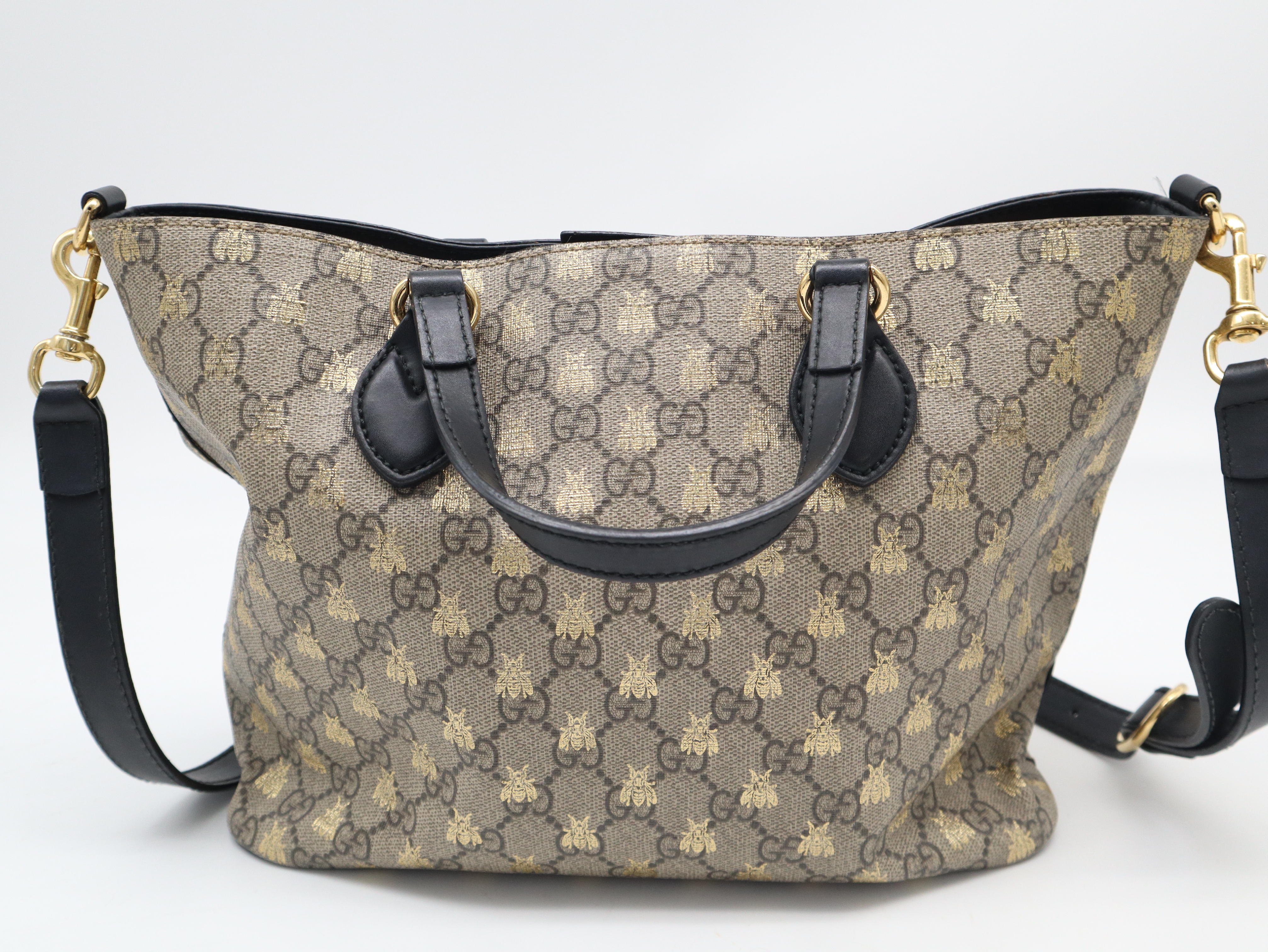 473887GG Supreme Bee Tote Bag Leather Black Handbag — view 2