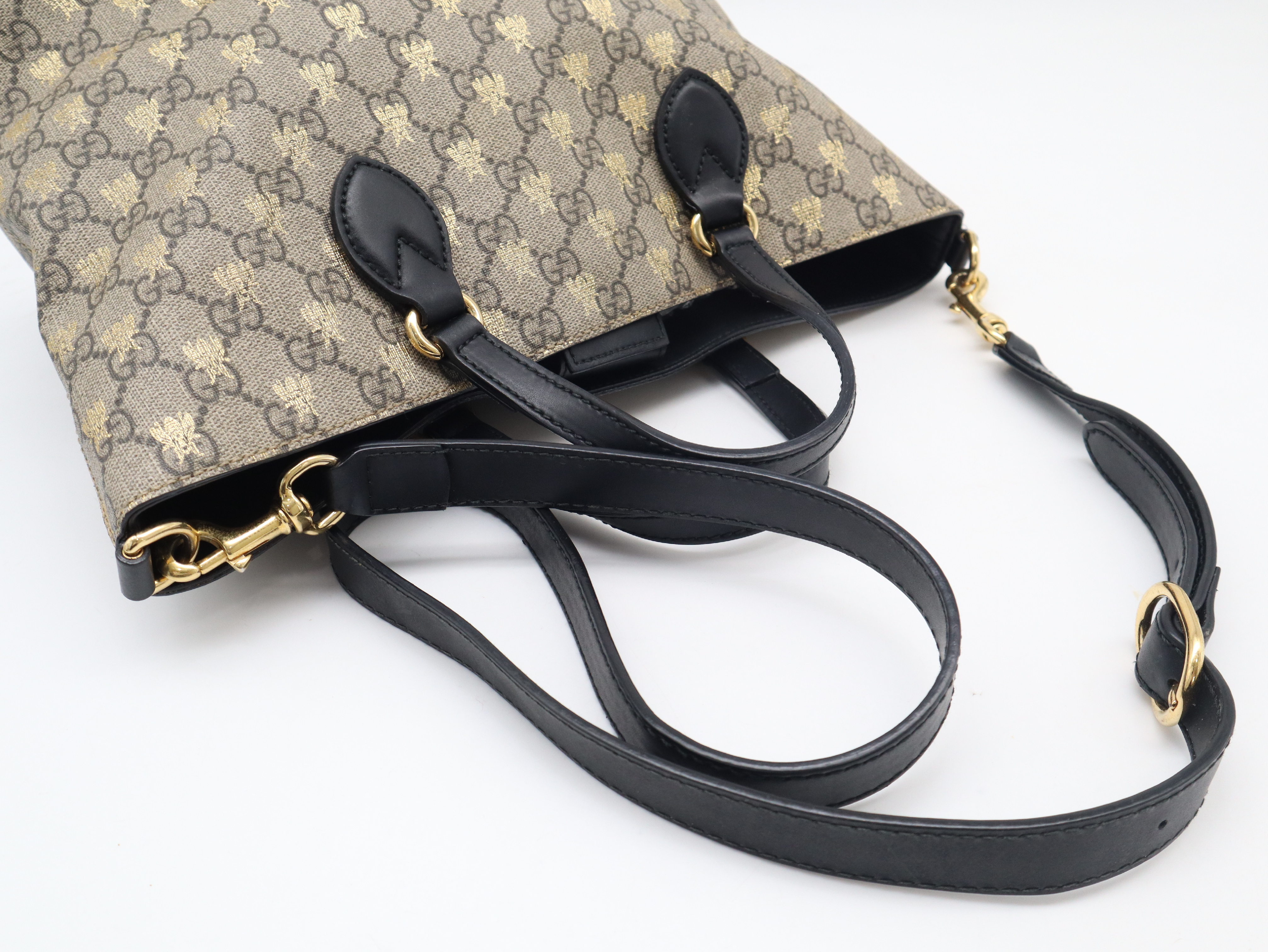 473887GG Supreme Bee Tote Bag Leather Black Handbag — view 6