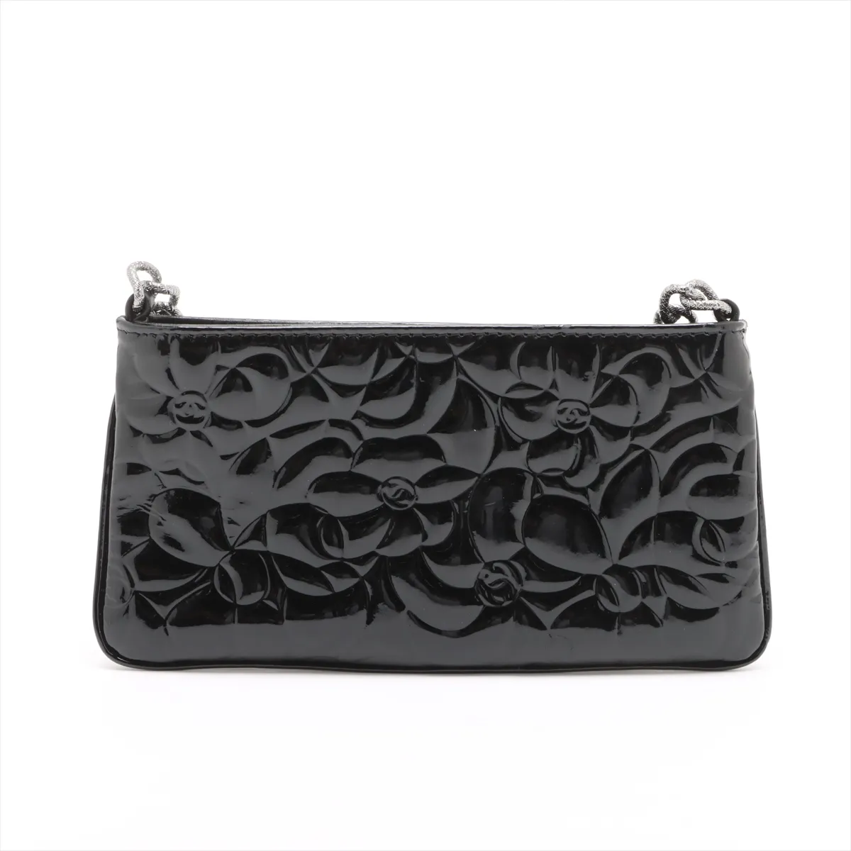 Camellia Patent Leather Chain Handbag Black Silver Hardware 8608683 No. 8 — view 2