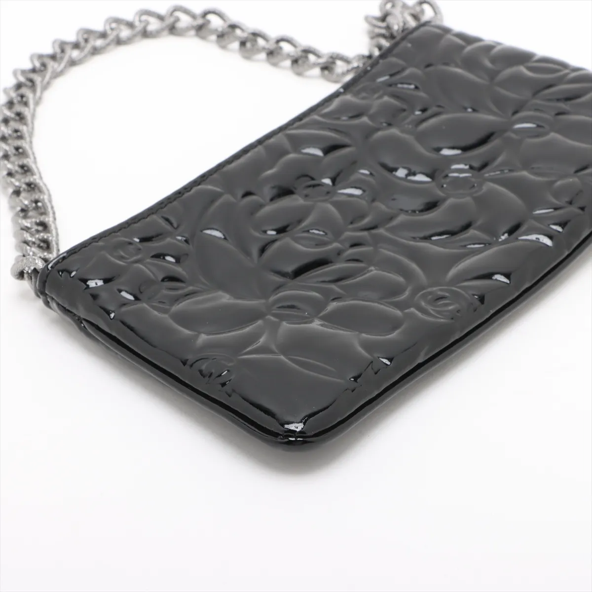 Camellia Patent Leather Chain Handbag Black Silver Hardware 8608683 No. 8 — view 4