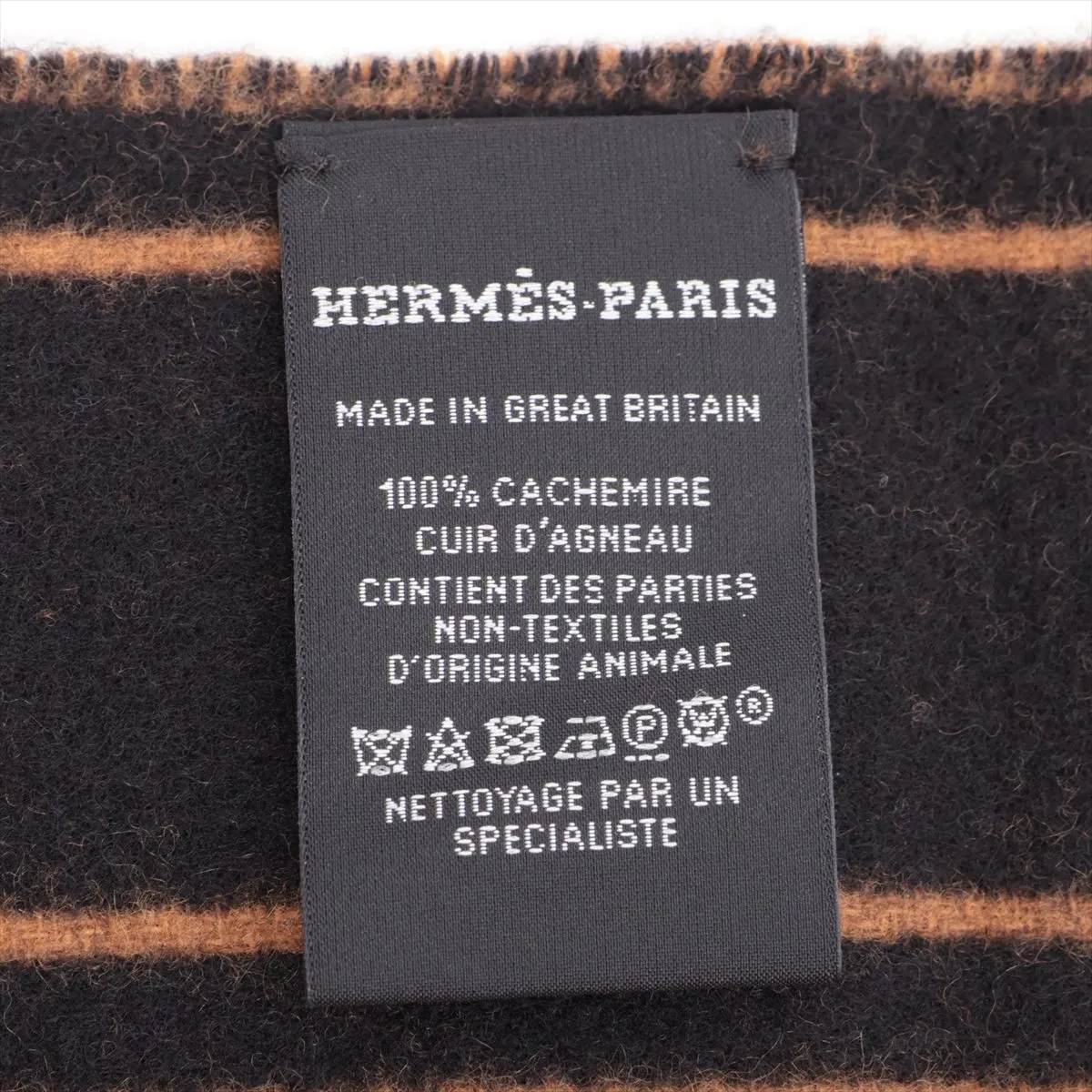 Clé de H scarf, cashmere, brown x black. Shows signs of wear, — view 3