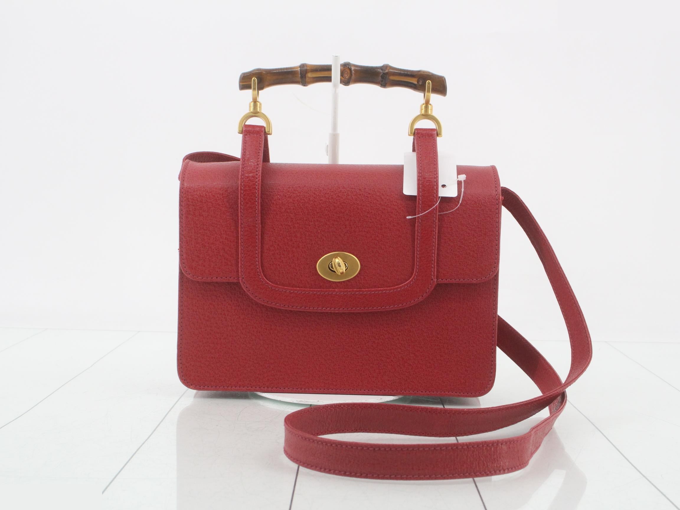 Bamboo Turnlock 2-Way Handbag, Red