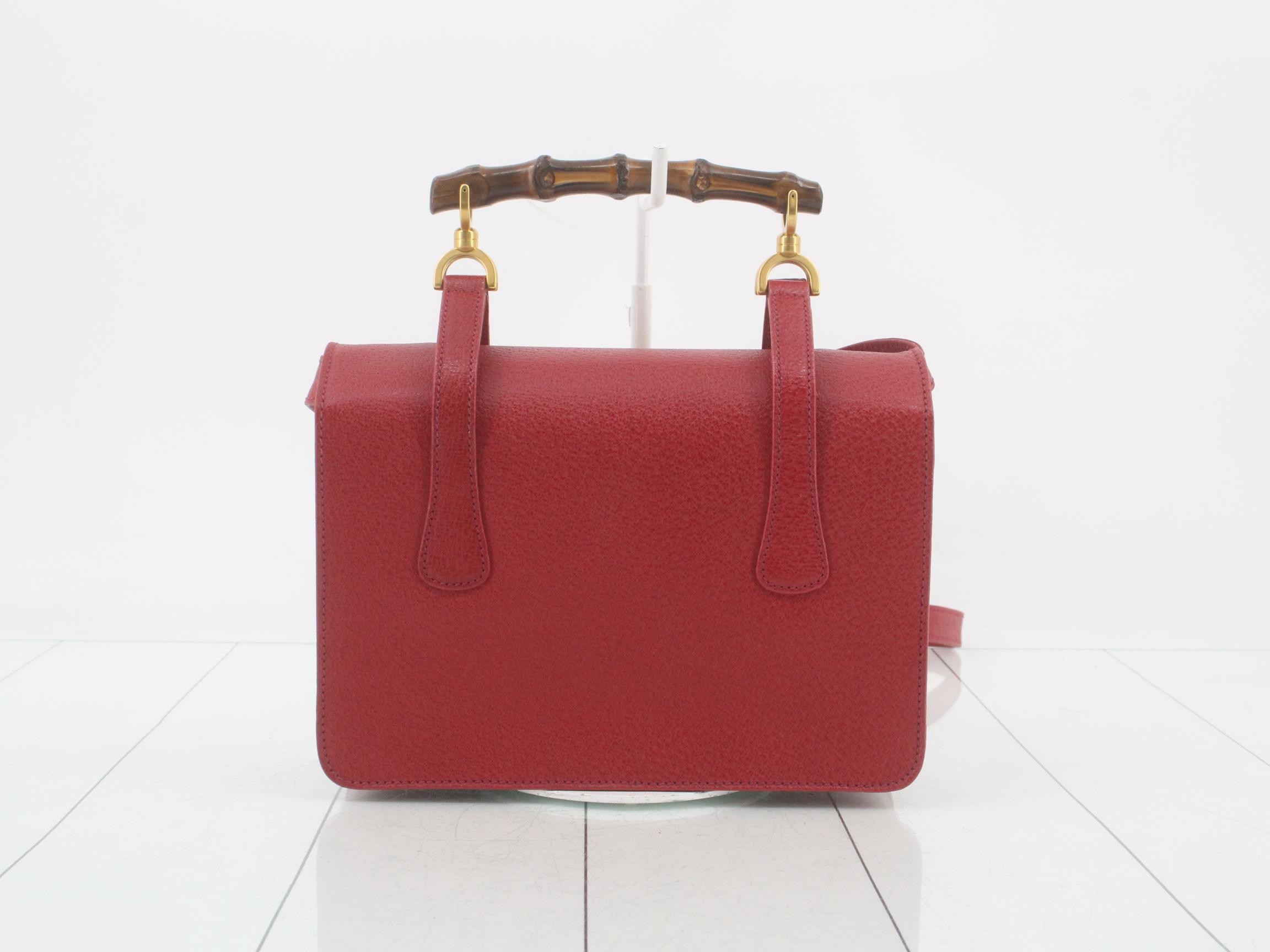 Bamboo Turnlock 2-Way Handbag, Red — view 2