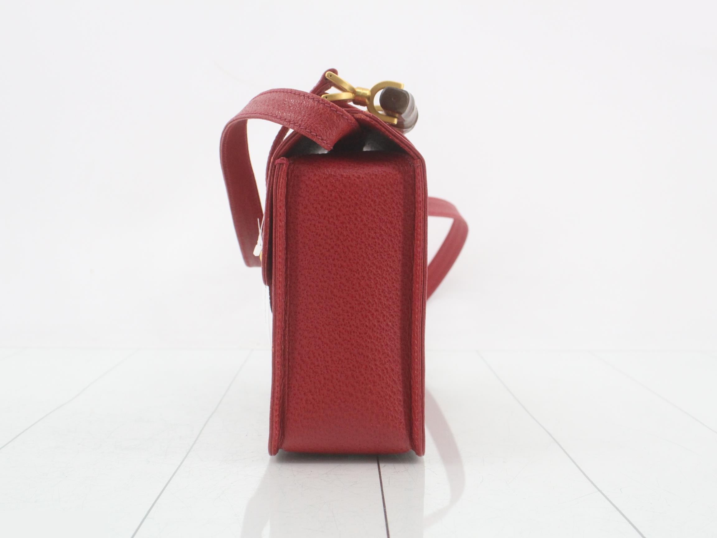 Bamboo Turnlock 2-Way Handbag, Red — view 3