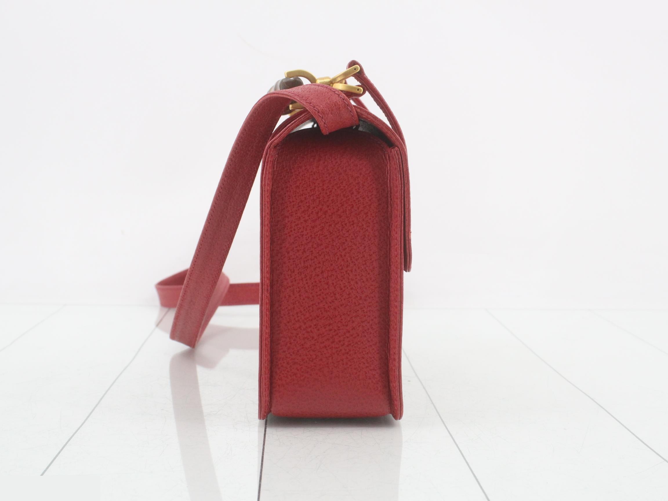 Bamboo Turnlock 2-Way Handbag, Red — view 4