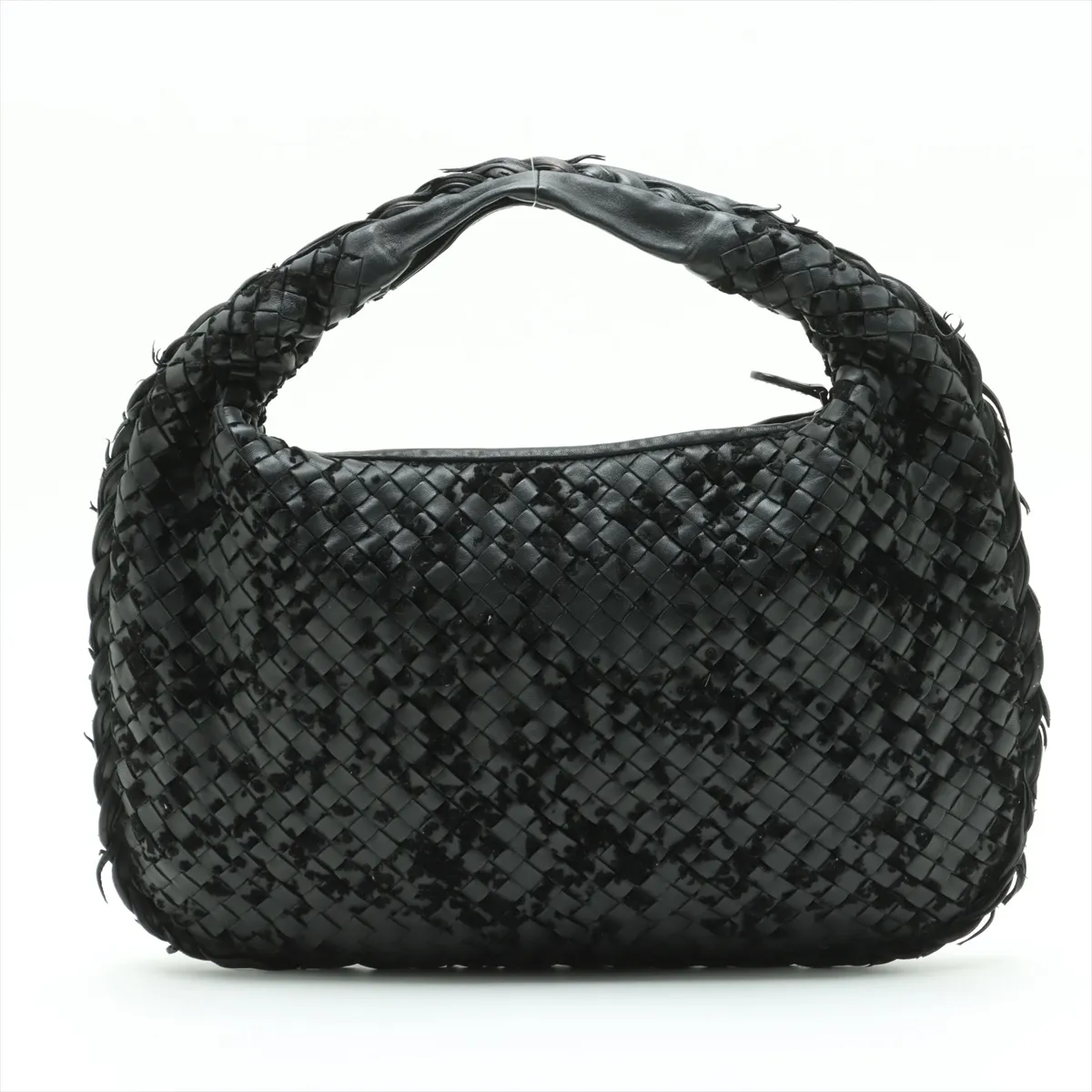 Intrecciato Hobo Leather Shoulder Bag Black — view 2