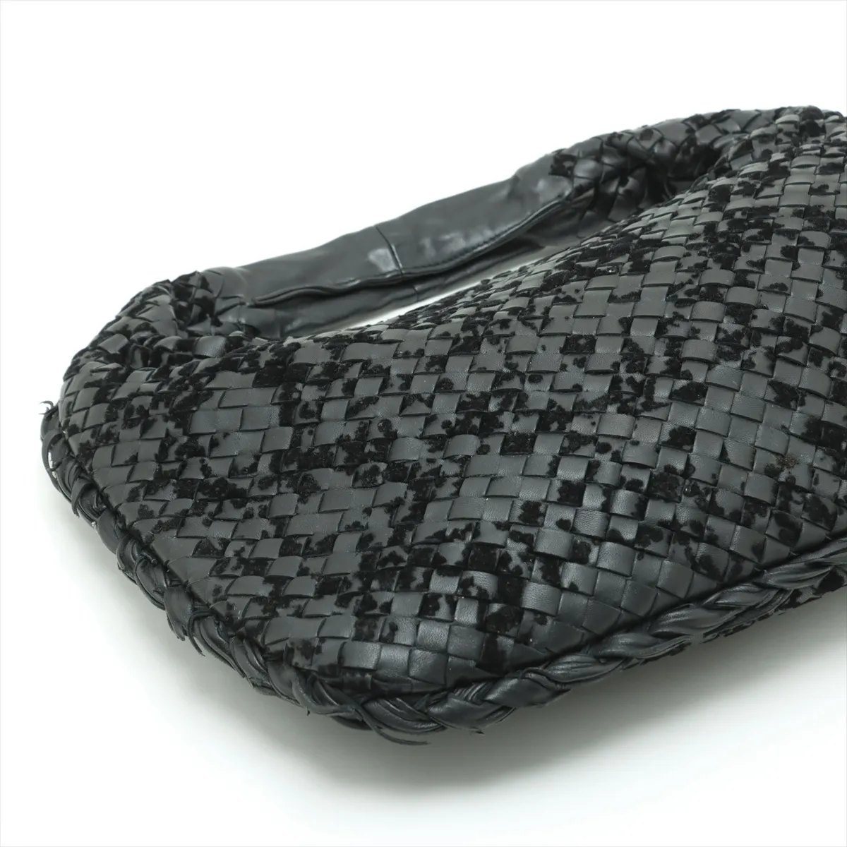Intrecciato Hobo Leather Shoulder Bag Black — view 4