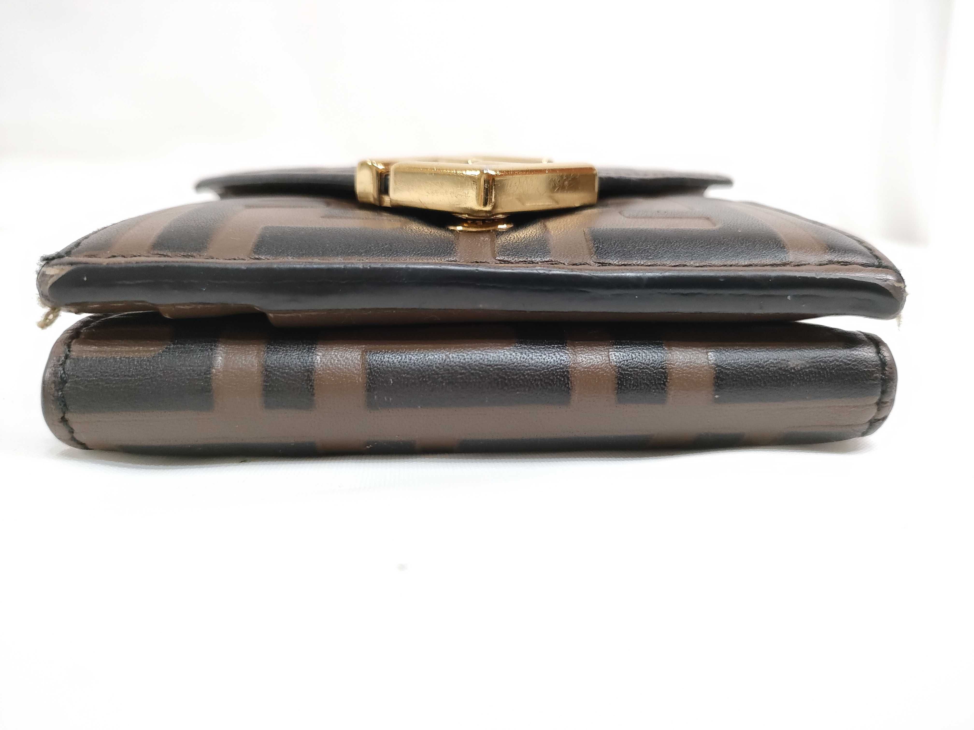 Zucca pattern Fendi trifold wallet FF Zucca embossed logo leather brown FF Mamma gold hardware wallet — view 5