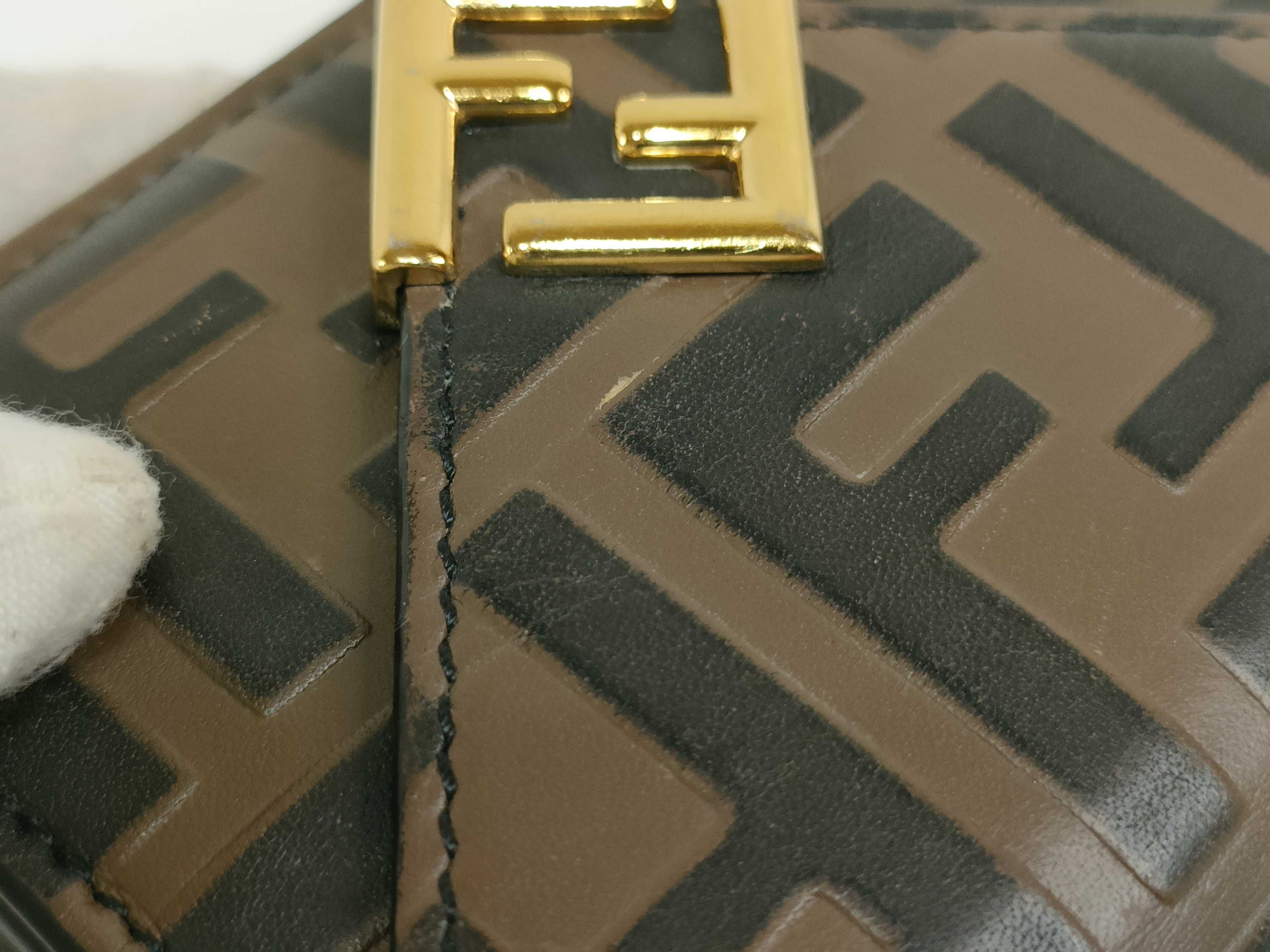 Zucca pattern Fendi trifold wallet FF Zucca embossed logo leather brown FF Mamma gold hardware wallet — view 8