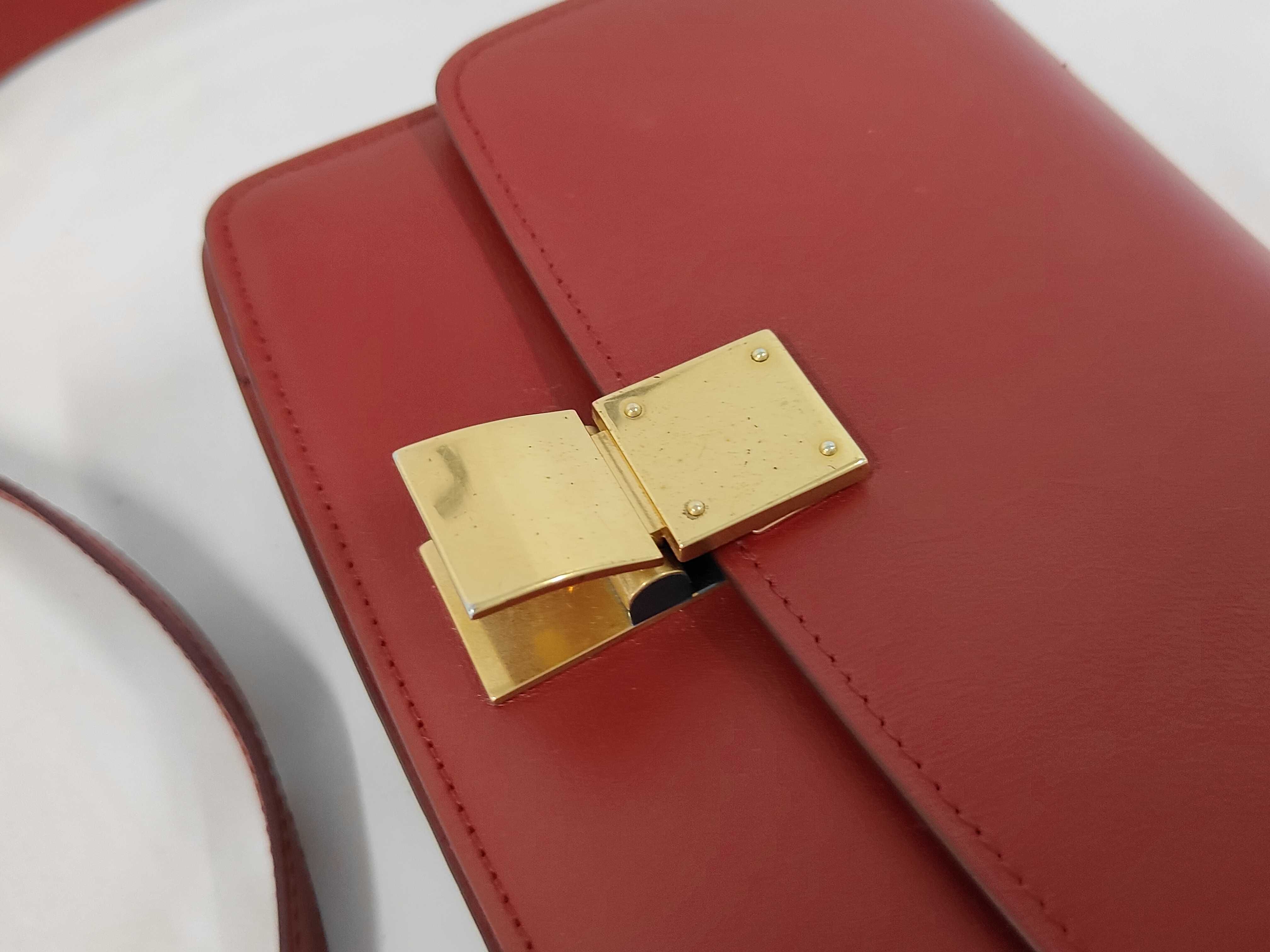 Classic Box Small Leather Shoulder Bag (Red) — view 6