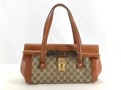 GG Canvas Orange GG Canvas Bamboo Clasp Cylinder Top Handle Bag Shoulder Bag