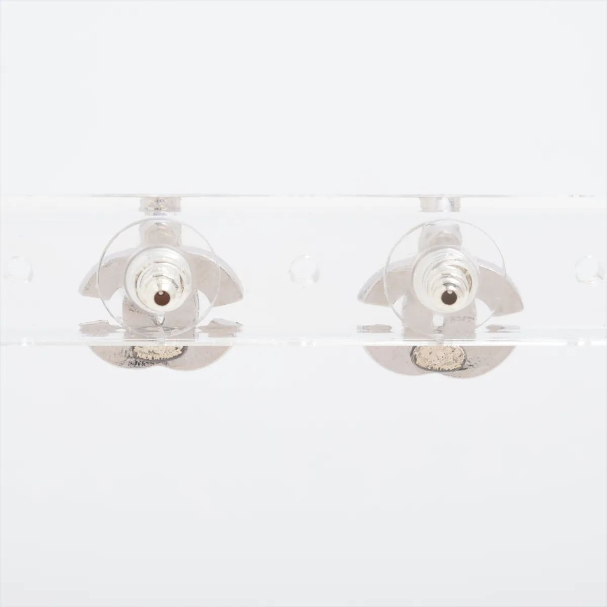 Coco Mark 04P Earrings (Pair) Metal x Rhinestone Silver. Shows signs of wear: — view 2