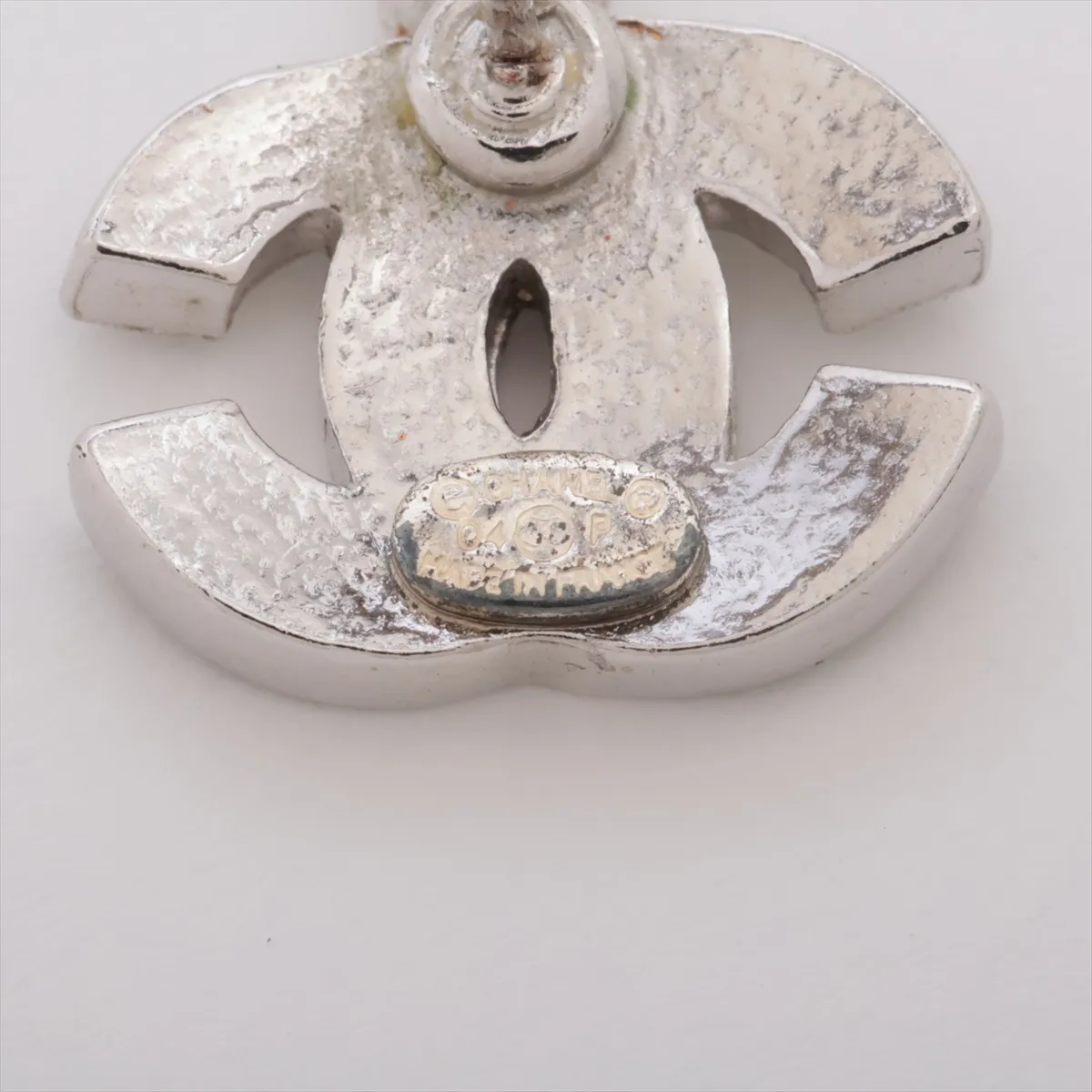 Coco Mark 04P Earrings (Pair) Metal x Rhinestone Silver. Shows signs of wear: — view 5