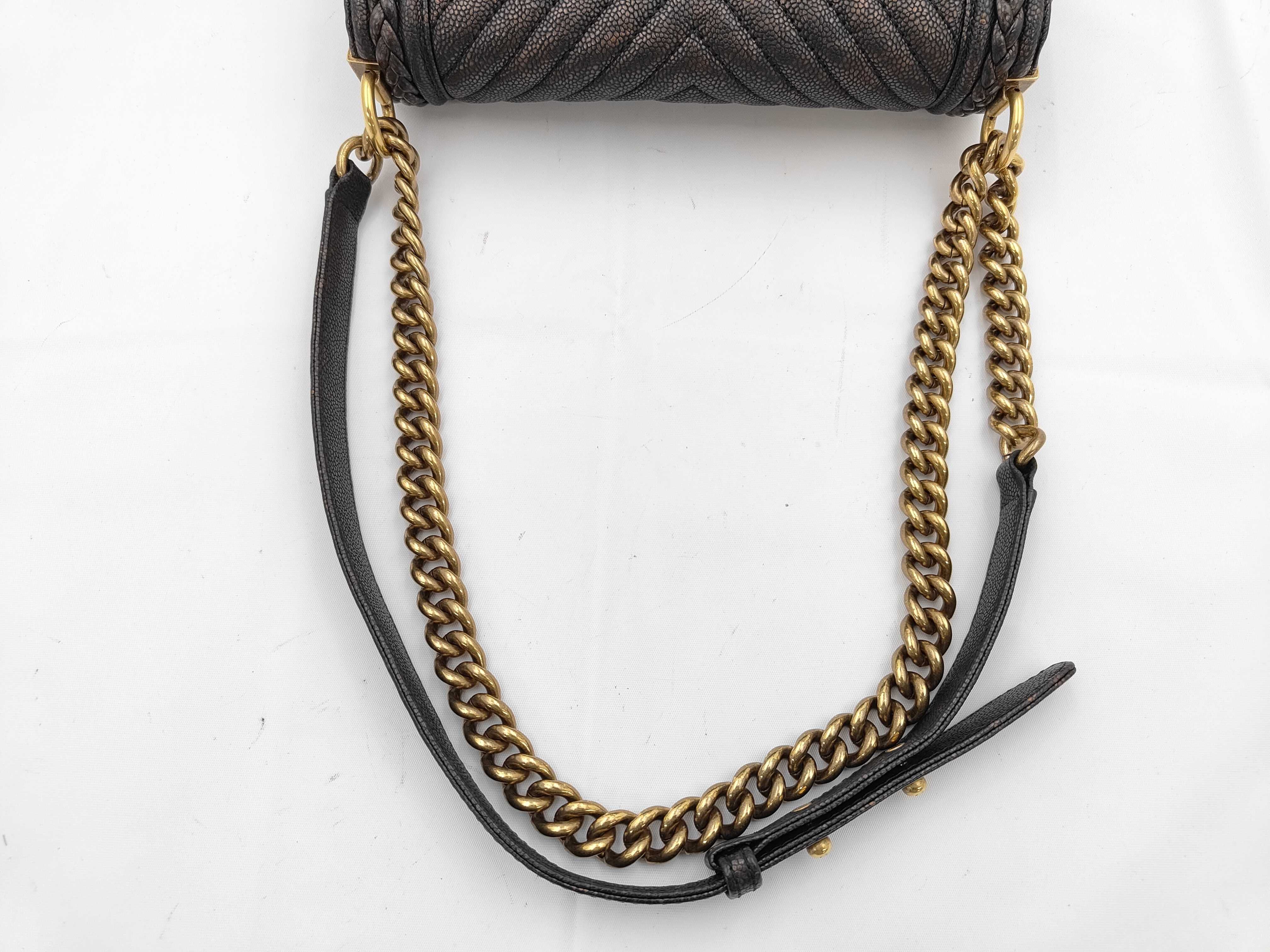 Boy Chanel Chain Shoulder Bag, Caviar Leather, Black/Bronze. — view 3