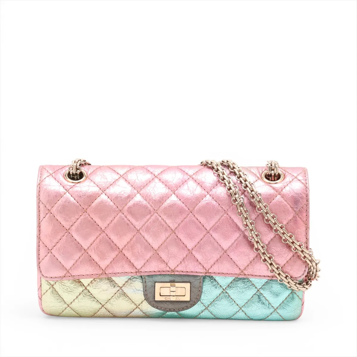 Matelassé 2.55 Vintage Calf Double Flap Double Chain Bag, Multicolor, Gold Hardware, 30503088 (Serial Number in the 30s), A37586