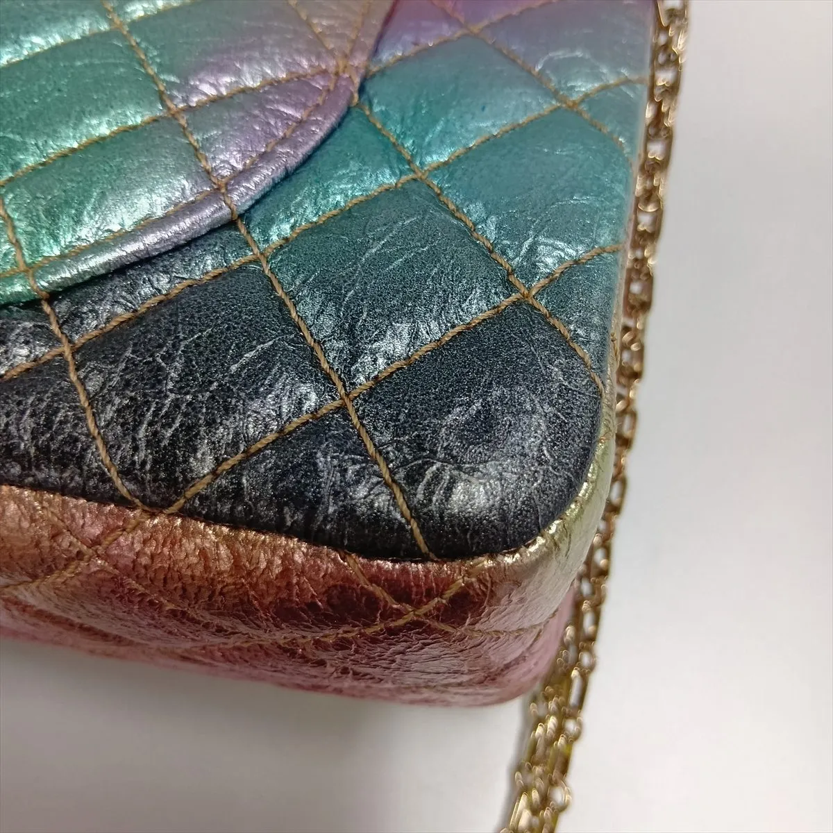 Matelassé 2.55 Vintage Calf Double Flap Double Chain Bag, Multicolor, Gold Hardware, 30503088 (Serial Number in the 30s), A37586 — view 11